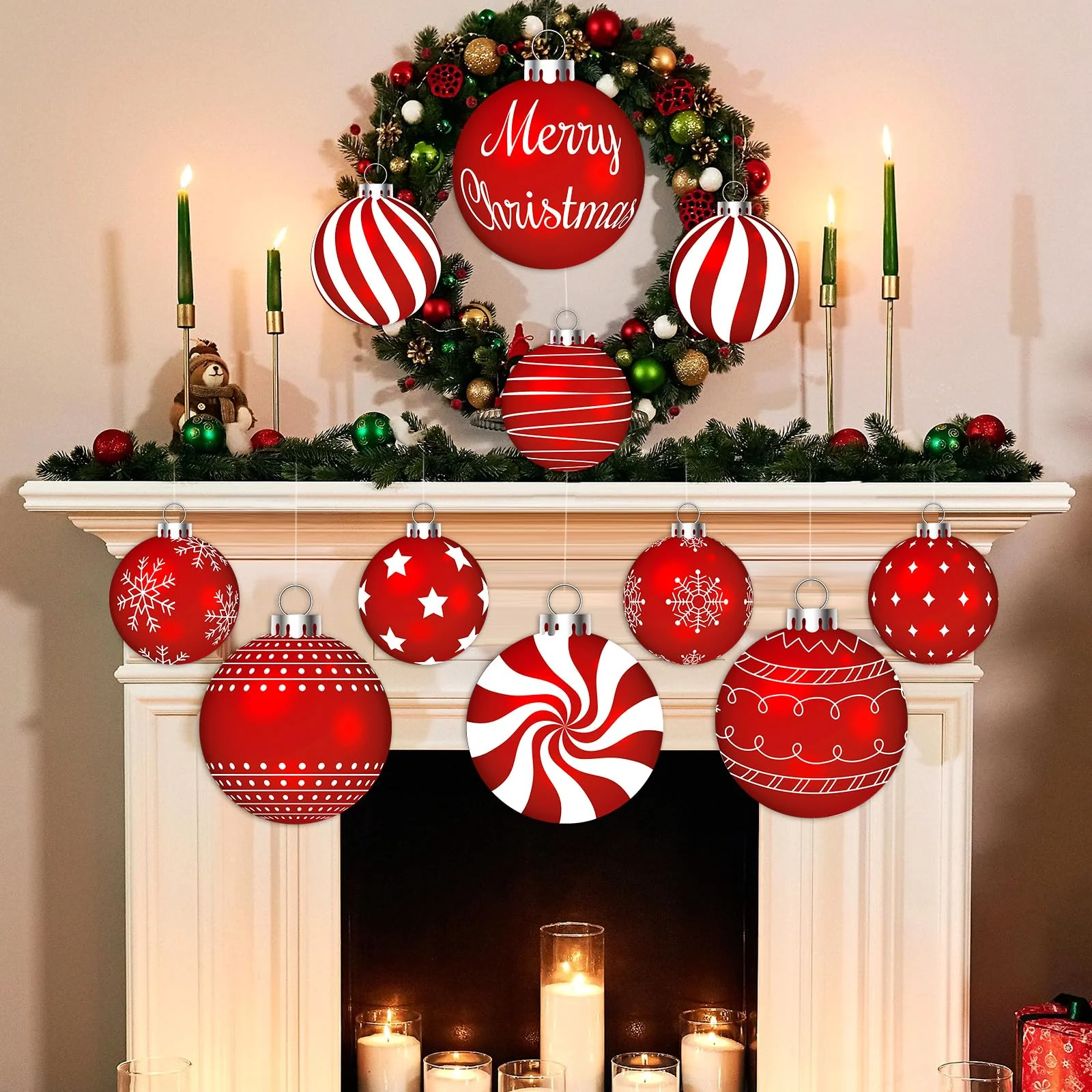 Huwena 24 Pcs Christmas Decorations Outdoor Christmas Hanging Ornaments Peppermint Candy Yard Signs Double Sided Lawn Decorations Peppermint Ornaments for Xmas(Red) - Image 5