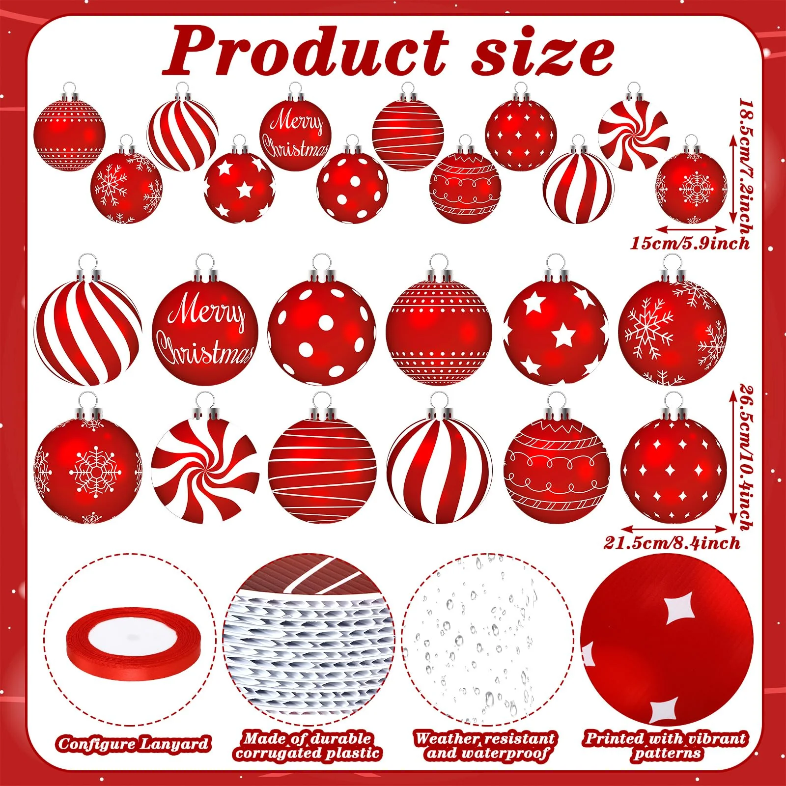 Huwena 24 Pcs Christmas Decorations Outdoor Christmas Hanging Ornaments Peppermint Candy Yard Signs Double Sided Lawn Decorations Peppermint Ornaments for Xmas(Red) - Image 6
