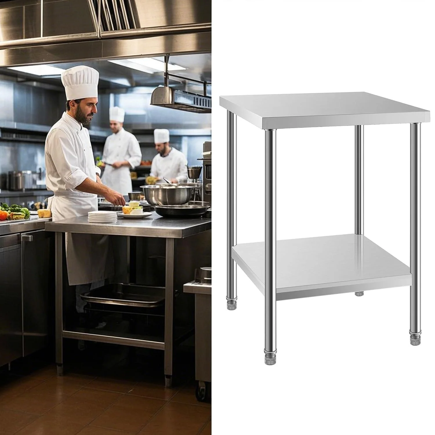 HXCFYP NSF Stainless Steel Table for Prep & Work 24 x 24 Inches, Commercial Heavy Duty Food Prep Worktable with Undershelf for Restaurant, Home and Hotel Christmas Preparation Table - Image 8