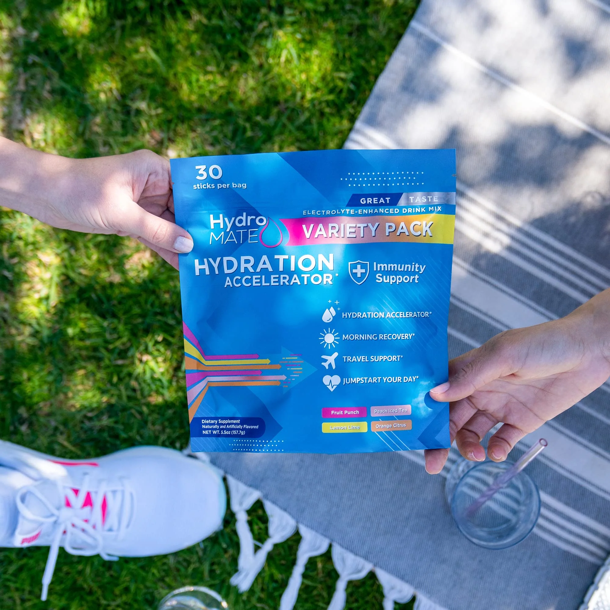 HydroMATE Electrolytes Powder Drink Mix Packets Hydration Accelerator Low Sugar Rapid Party Recovery Plus Vitamin C Variety Pack 30 Count - Image 7