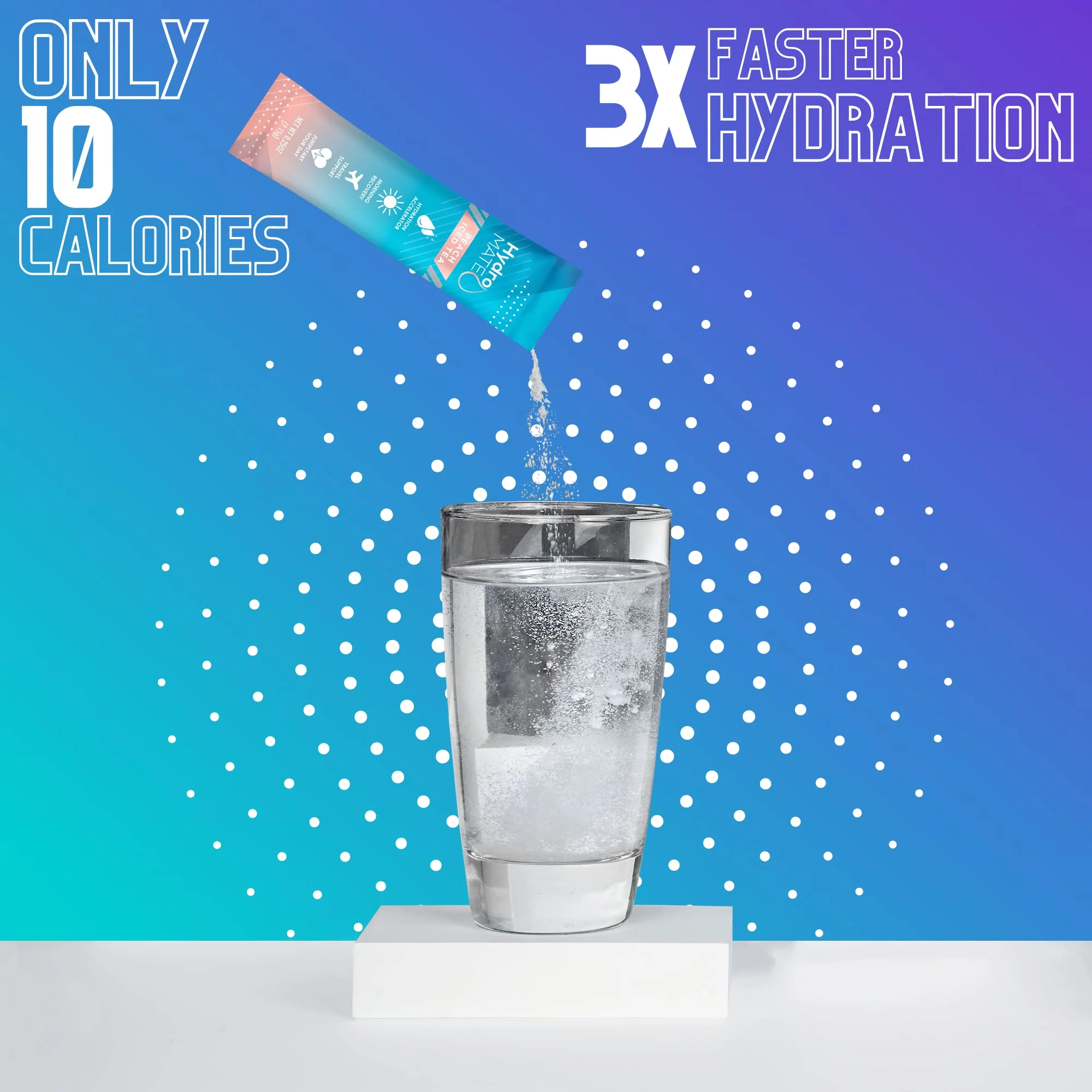 HydroMATE Electrolytes Powder Packets Low Carb Hydration Accelerator Drink Mix Party Relief Plus Vitamin C Variety Pack 16 Sticks - Image 3