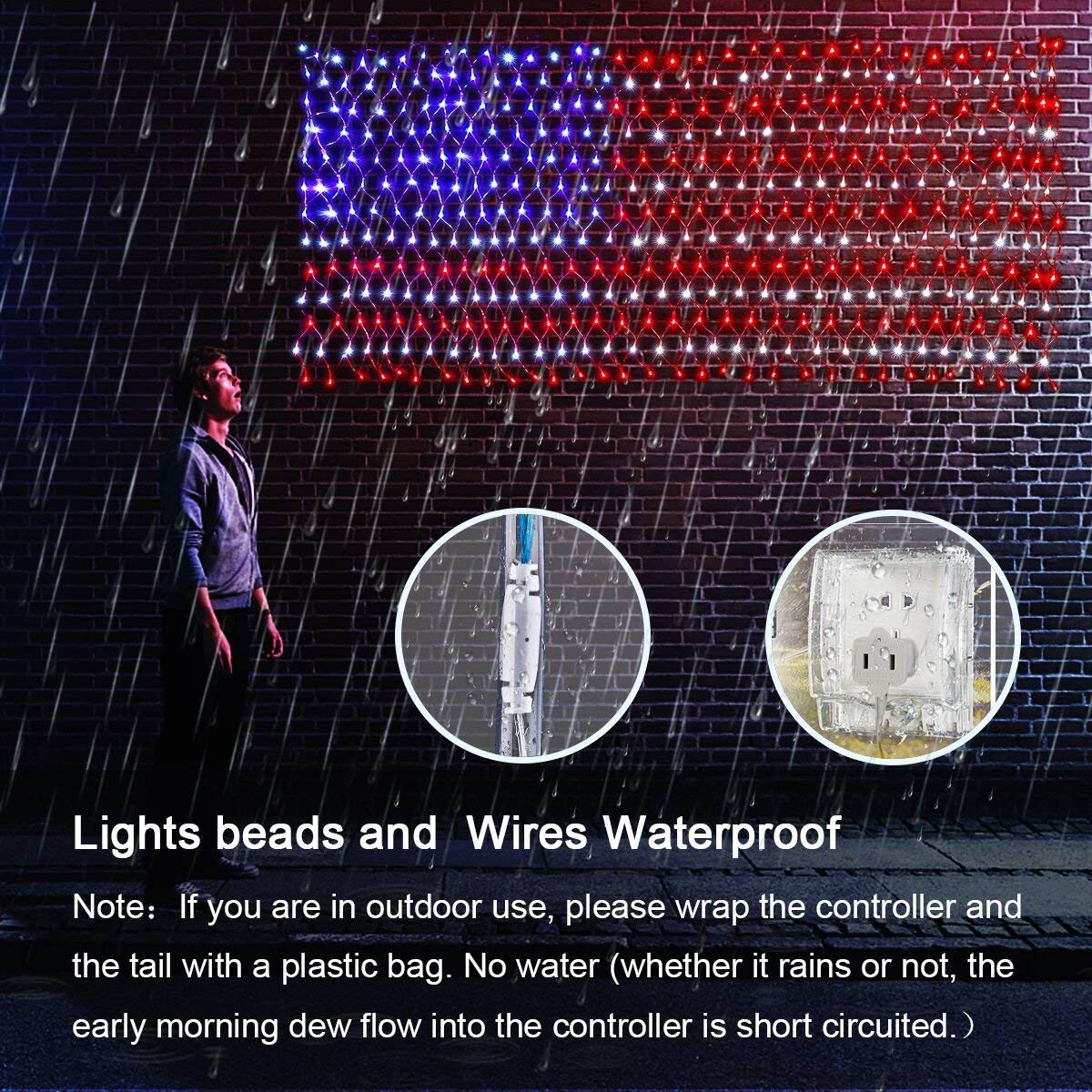 HYH American Flag Lights with 420 Super Bright LEDs,Waterproof Led Flag Net Light of The United States for Yard,Garden Decoration, Festival, Holiday, Party Decoration,Christmas Decorations - Image 5