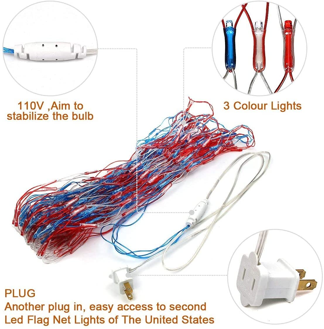 HYH American Flag Lights with 420 Super Bright LEDs,Waterproof Led Flag Net Light of The United States for Yard,Garden Decoration, Festival, Holiday, Party Decoration,Christmas Decorations - Image 6