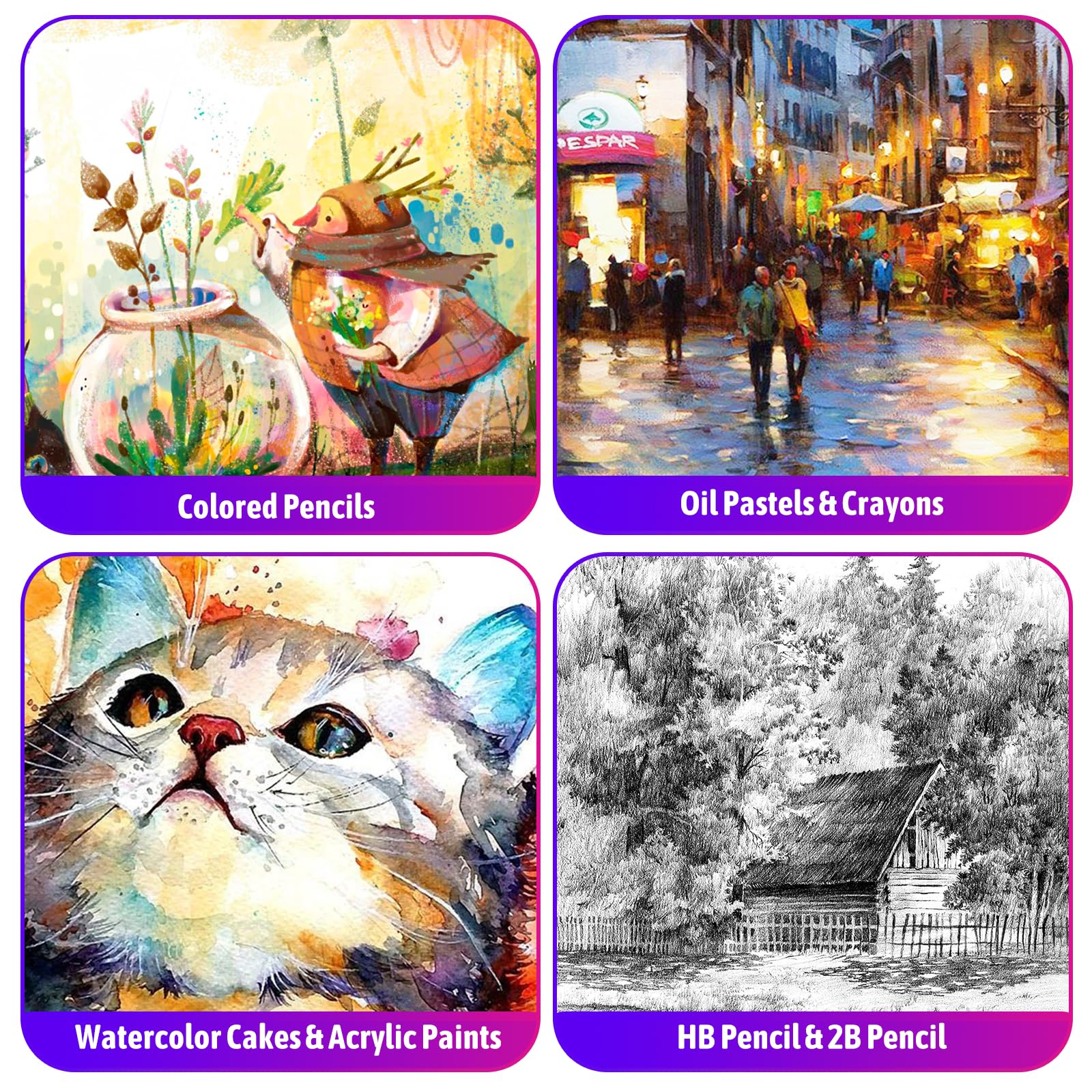 iBayam Arts and Crafts Kits for Kids Teens Girls Boys Adult, 195-Pack Deluxe Art Set Box with 3 PCS Drawing Pads, Canvases, Acrylic Painting, Drawing & Art Supplies for Pumpkin, Halloween, Christmas - Image 6