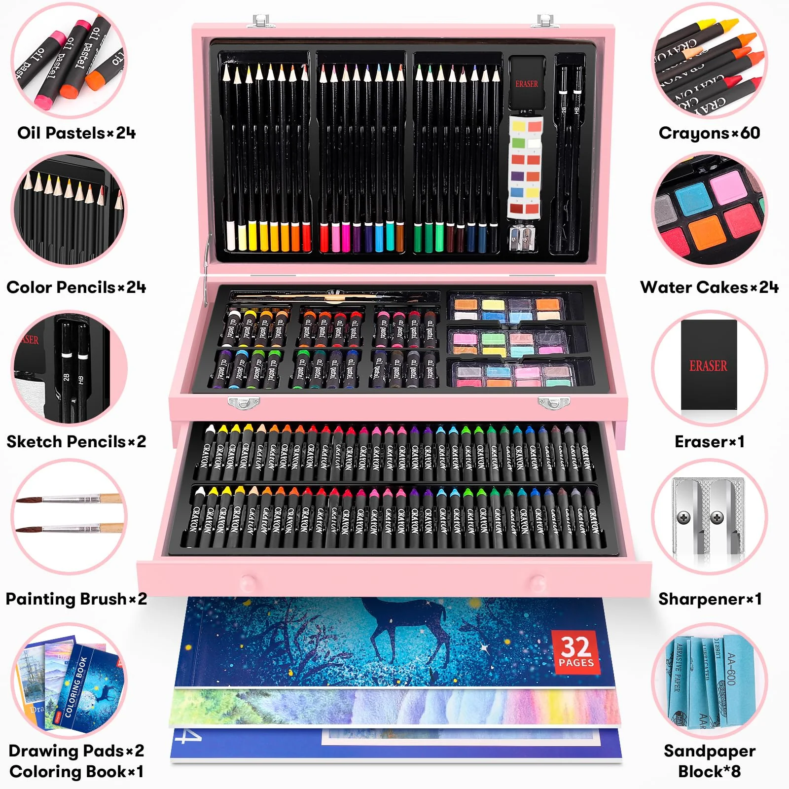 iBayam Christmas| Birthday Gifts for Kids Teen Girls Trendy Stuff 6-16 Year Old, 150-Pack Art Set Kits with 2 Sketch Pads, Coloring Book, Stocking Stuffers for Teens Girls, Cute Cool Fun Crafts Gifts - Image 6