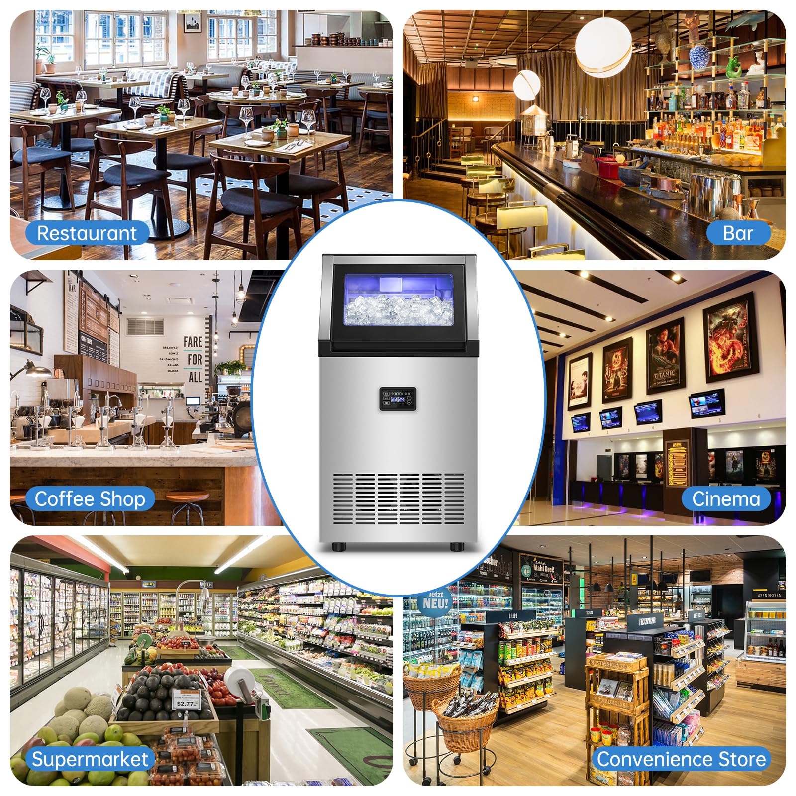 Ice Maker Commercial Ice Machine 200 lbs /24H, 33 lbs Large Storage Capacity Bin, Under Counter or Freestanding Ice Cube Makers Stainless Steel for Restaurant Bar Cafe - Image 2