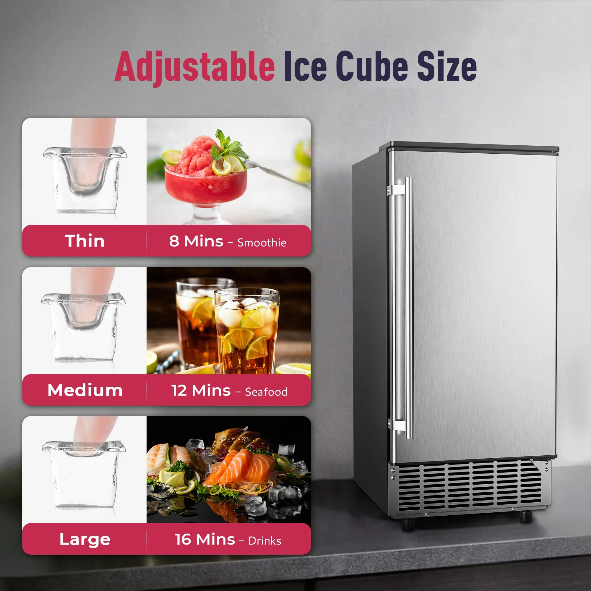 ICYGLEE Commercial Under Counter Ice Maker Machine, 100Lbs/Day with 24lbs Storage, Built-in Freestanding Ice Maker, Auto-Cleaning, 24H Timer, for Commercial & Home Use. (Stainless) - Image 6