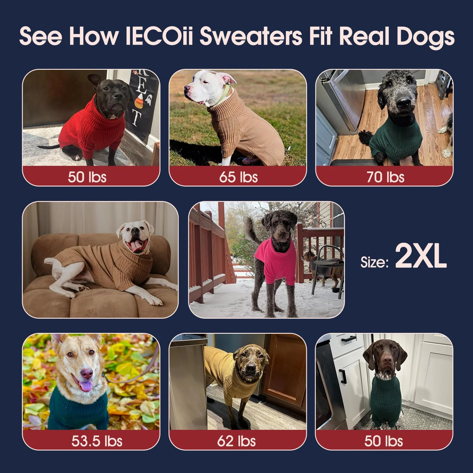 IECOii XXL Dog Sweater,Thermal Knit Big Dog Sweater Christmas,Pet Turtleneck Doggy Sweatshirt for Extra Large Dogs Boy Girl,Stretchy Large Dogs Cold Weather Outfit Pitbull Clothes,(Green XXL) - Image 5
