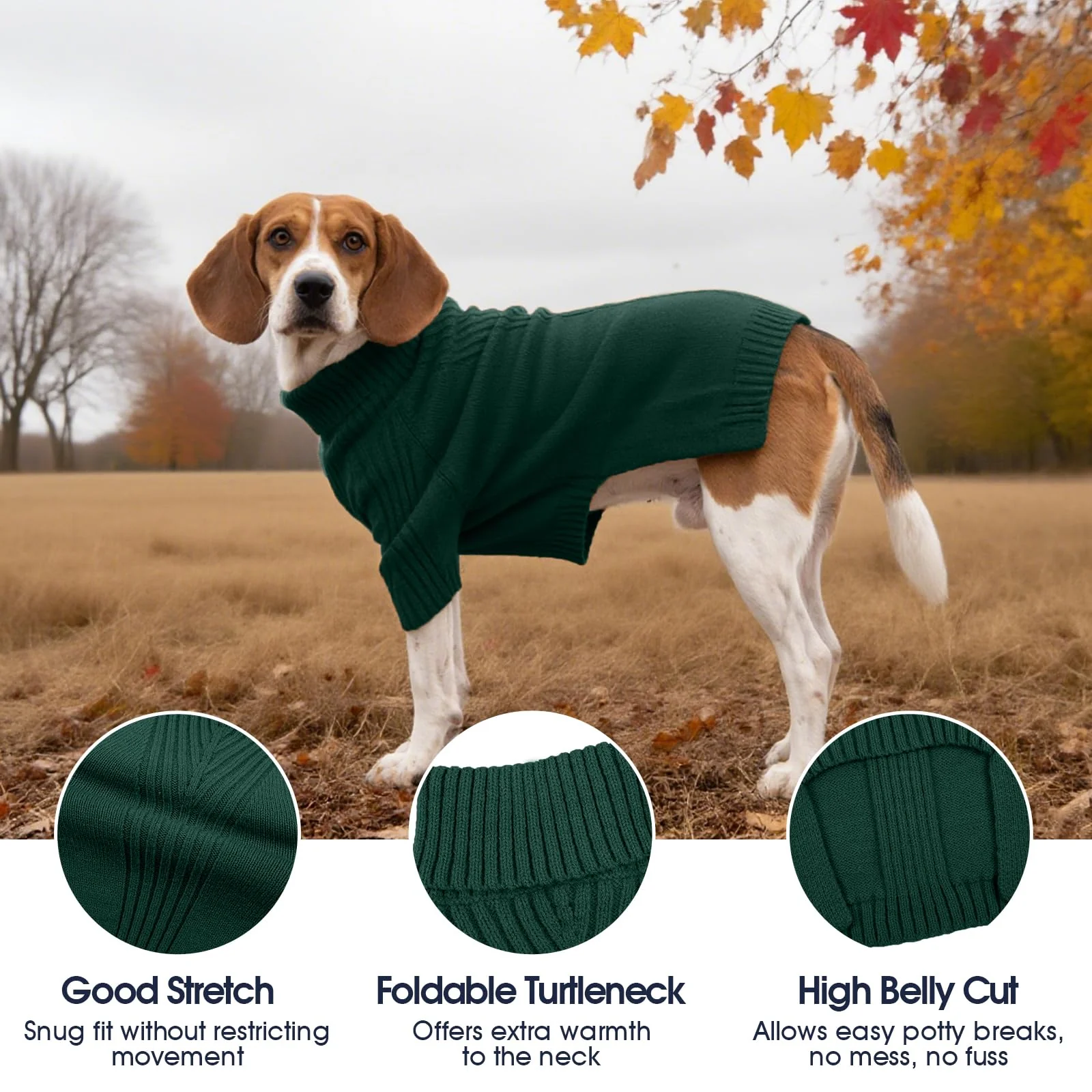 IECOii XXL Dog Sweater,Thermal Knit Big Dog Sweater Christmas,Pet Turtleneck Doggy Sweatshirt for Extra Large Dogs Boy Girl,Stretchy Large Dogs Cold Weather Outfit Pitbull Clothes,(Green XXL) - Image 6