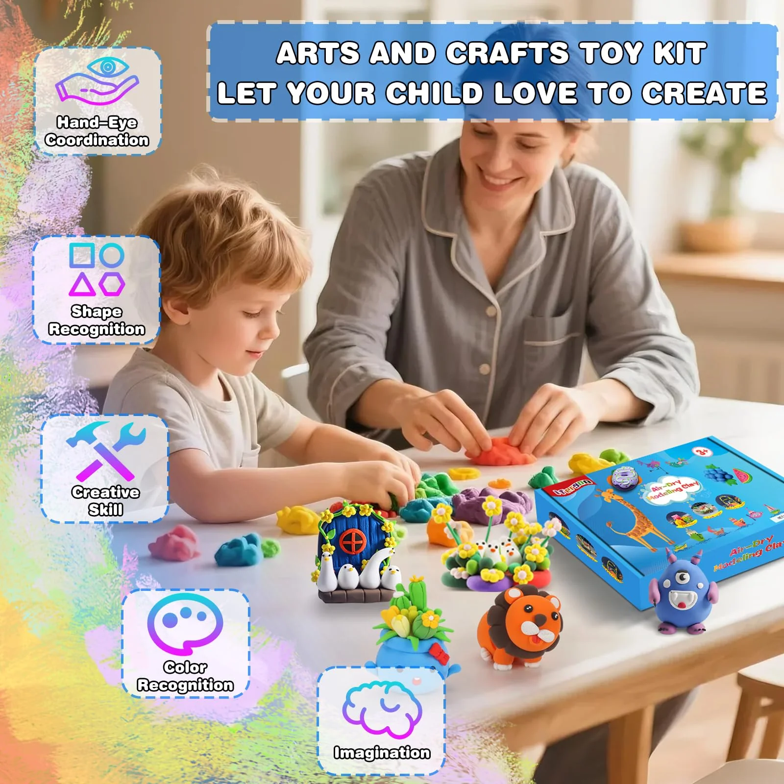 ifergoo Air Dry Clay for Kids - 102 Colors Molding Magic Clay Kit, Safe & Non-Toxic, Kids DIY Model Art & Crafts Toys with Sculpting Tools, Birthday & Christmas Gifts for Boys & Girls 3-12 Years Old - Image 7