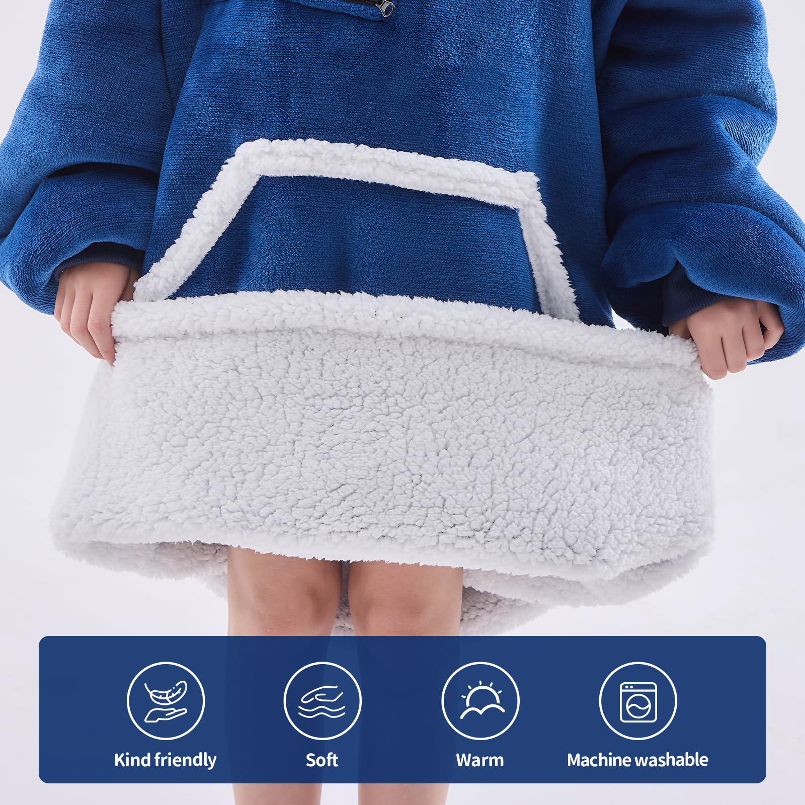 IFNOW Wearable Blanket Hoodie For Kids, Blanket Hoodie For Kids With Hood And Pockets, Girls Oversized Hoodie Blankets As Gift For Teens Girls Boys Birthday Christmas (Navyblue) - Image 6