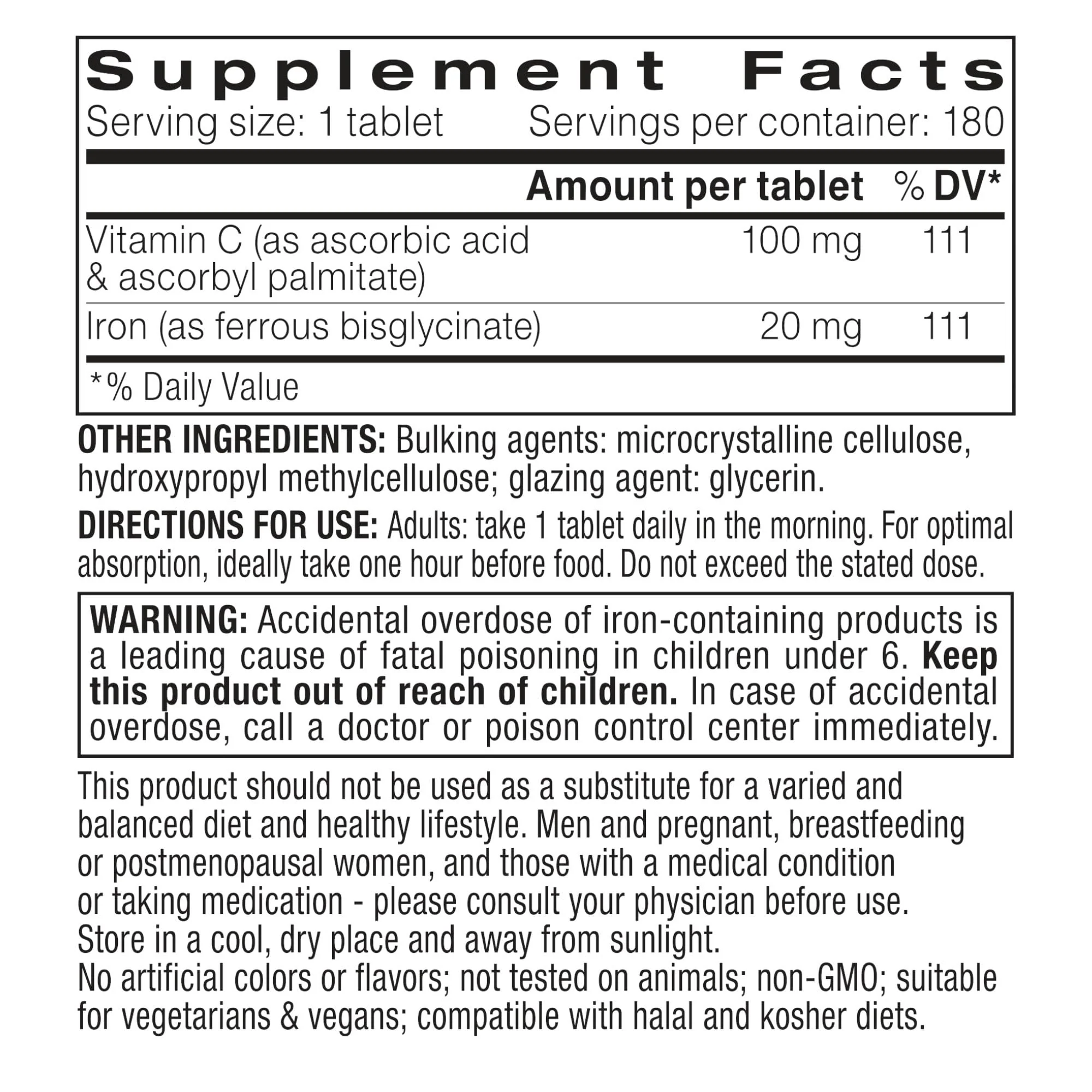 Igennus Clean Iron Bisglycinate 20mg, Vitamin C, 6 Month Supply, Gentle Chelated High Absorption Formula & Targeted Release Ferrous Bisglycinate for Women and Men, One Daily, Vegan, 180 Tablets - Image 7