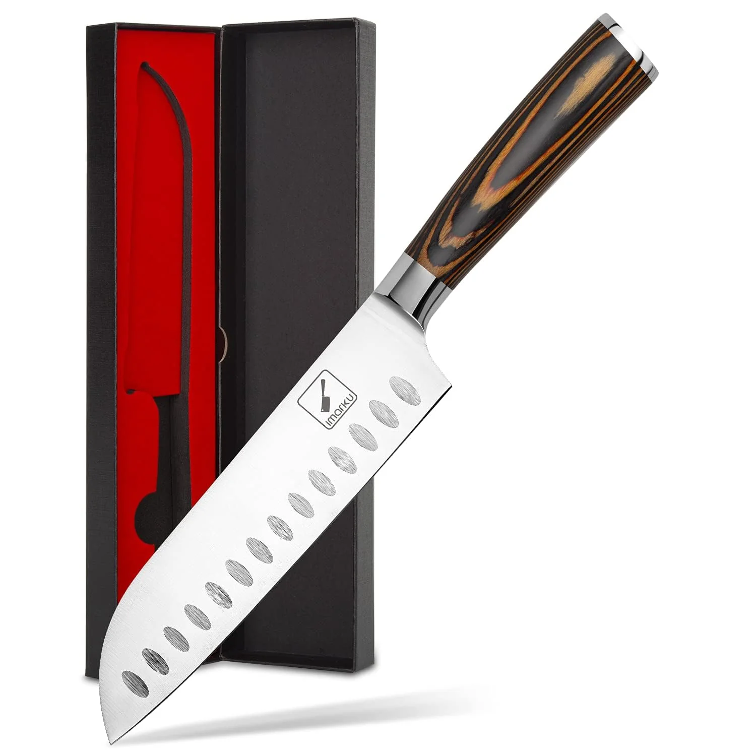 imarku Santoku Knife, 7 inch Kitchen Knife Ultra Sharp Cooking Knife Japanese Chef Knife - German HC Stainless Steel 7Cr17Mov - Ergonomic Pakkawood Handle, Christmas Gifts for Women/Men, Orange