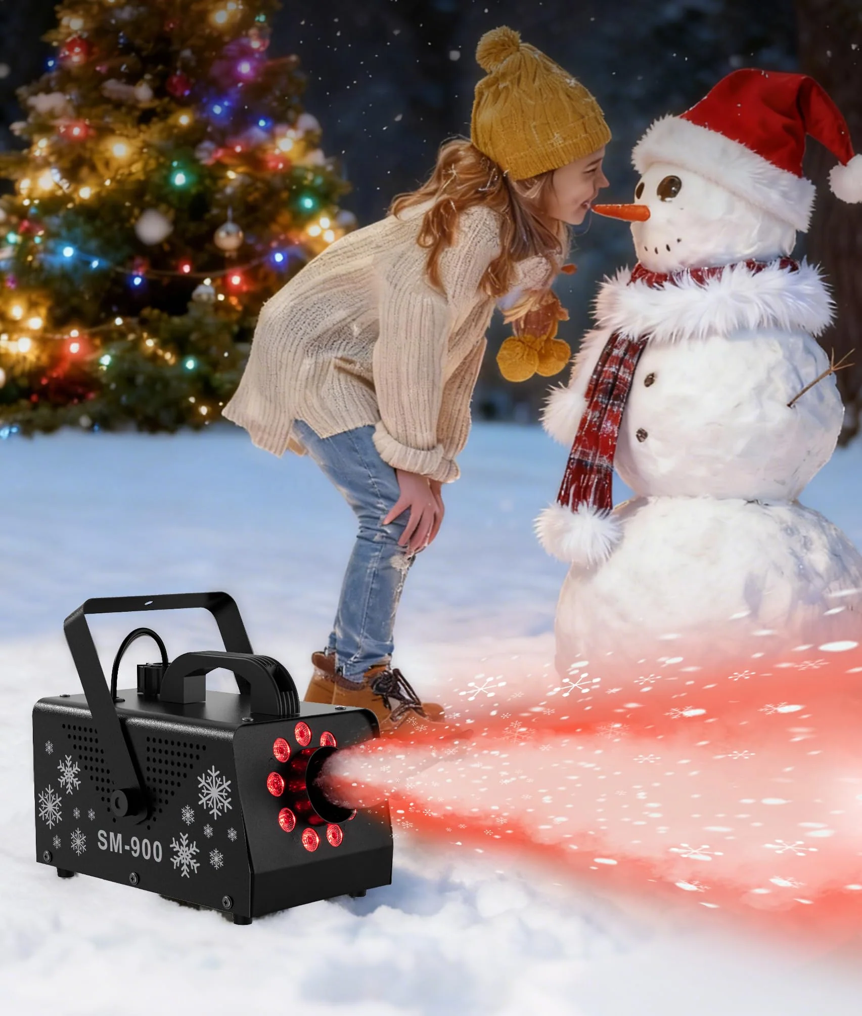 IMONE 900W Snow Machine with 9 Lights Christmas Gift,High Output Fake Snow Machine with Remote,Snow Machine Indoor,Outdoor Snow Making Machine,Snow Maker Machine,Snowflake Machine Parade,Party - Image 3