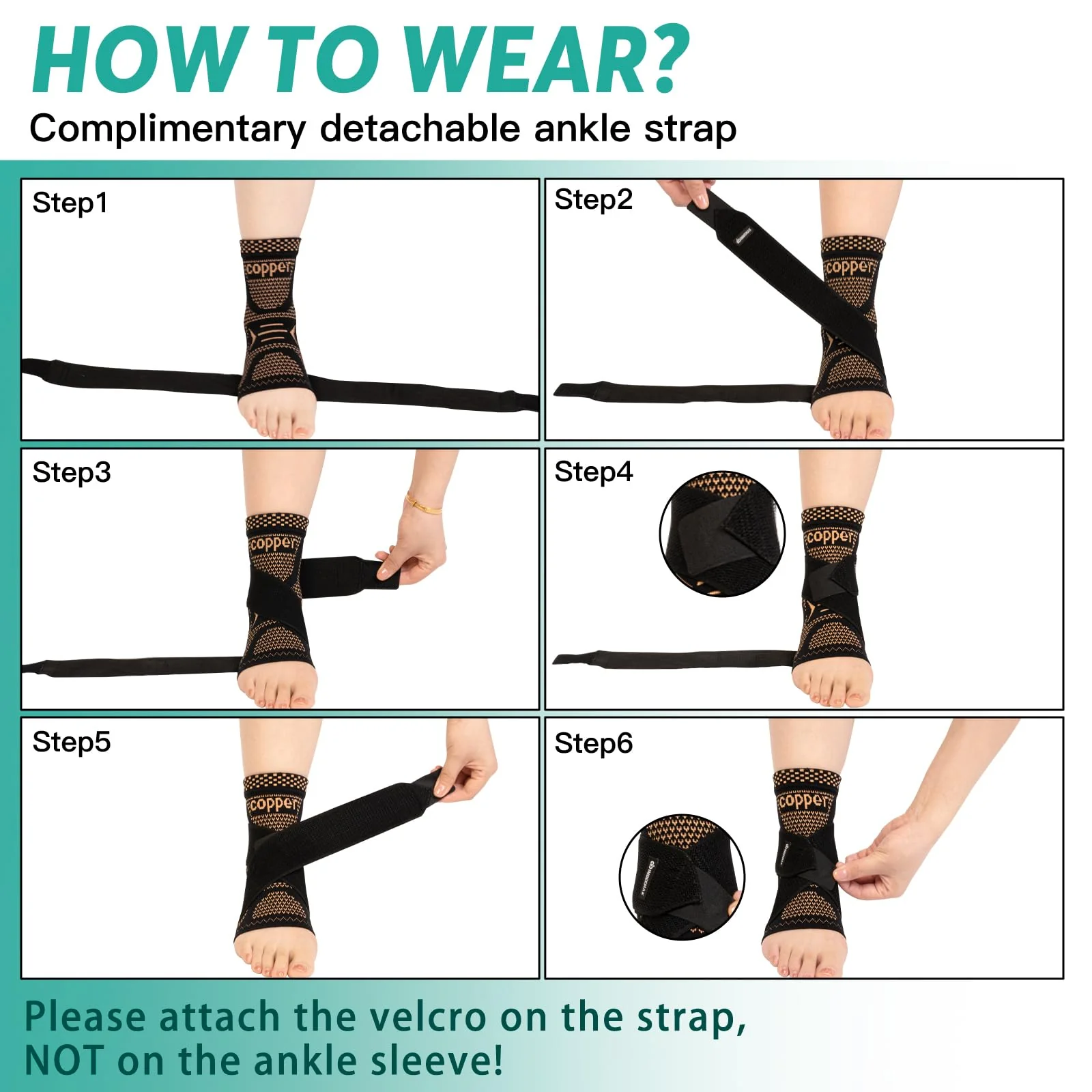 INDEEMAX Ankle Brace for Sprained Ankle Compression Sleeve, 2 Pack Copper Infused Ankle Support Brace for Women & Men, Plantar Fasciitis Relief Achilles Tendonitis, Sports Running, Copper Black, 2XL - Image 3