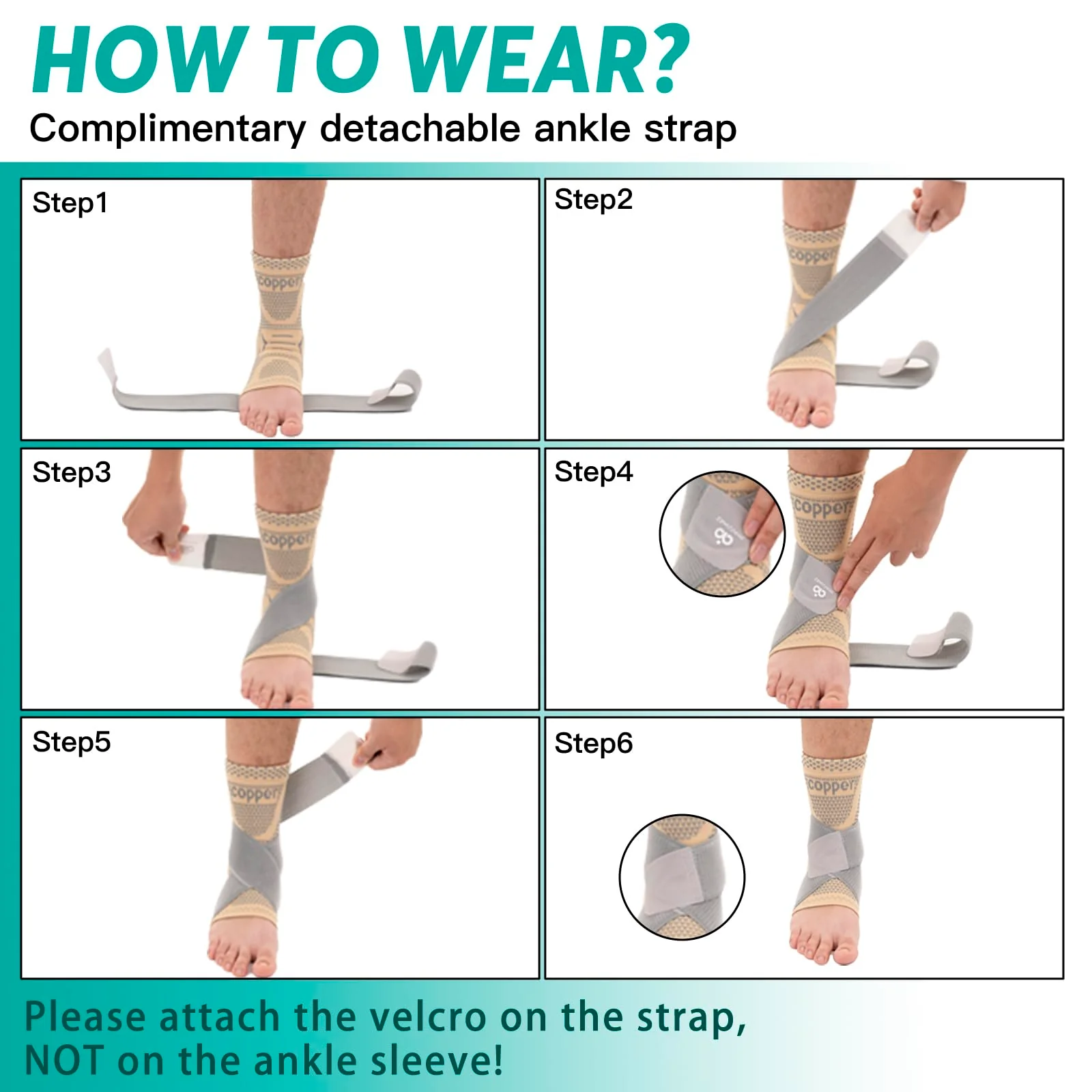 INDEEMAX Ankle Brace for Sprained Ankle Compression Sleeve, 2 Pack Copper Infused Ankle Support Brace for Women & Men, Plantar Fasciitis Relief Achilles Tendonitis, Sports Running, Skin Silver, L - Image 2