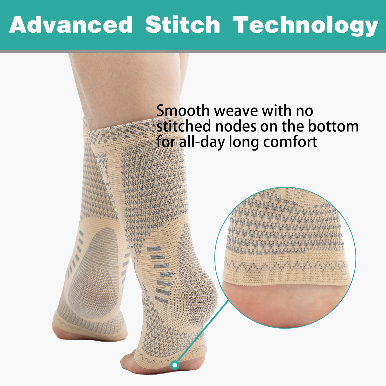 INDEEMAX Ankle Brace for Sprained Ankle Compression Sleeve, 2 Pack Copper Infused Ankle Support Brace for Women & Men, Plantar Fasciitis Relief Achilles Tendonitis, Sports Running, Skin Silver, L - Image 5