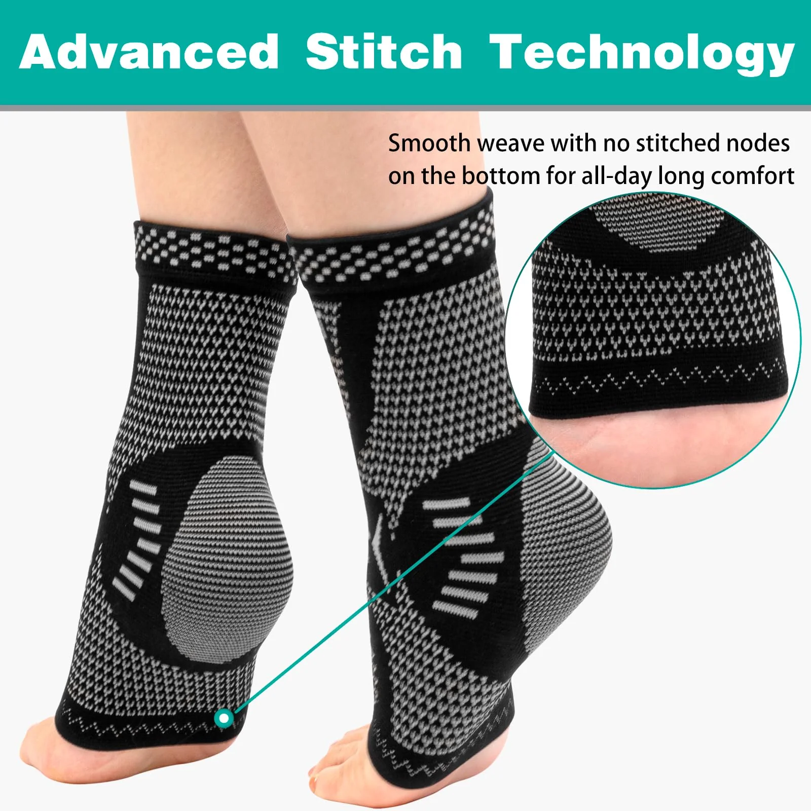 INDEEMAX Ankle Brace for Sprained Ankle Compression Sleeve, Copper Infused Ankle Support Brace for Women & Men, Plantar Fasciitis Relief Achilles Tendonitis, Sports Running, Silver Black, S - Image 4
