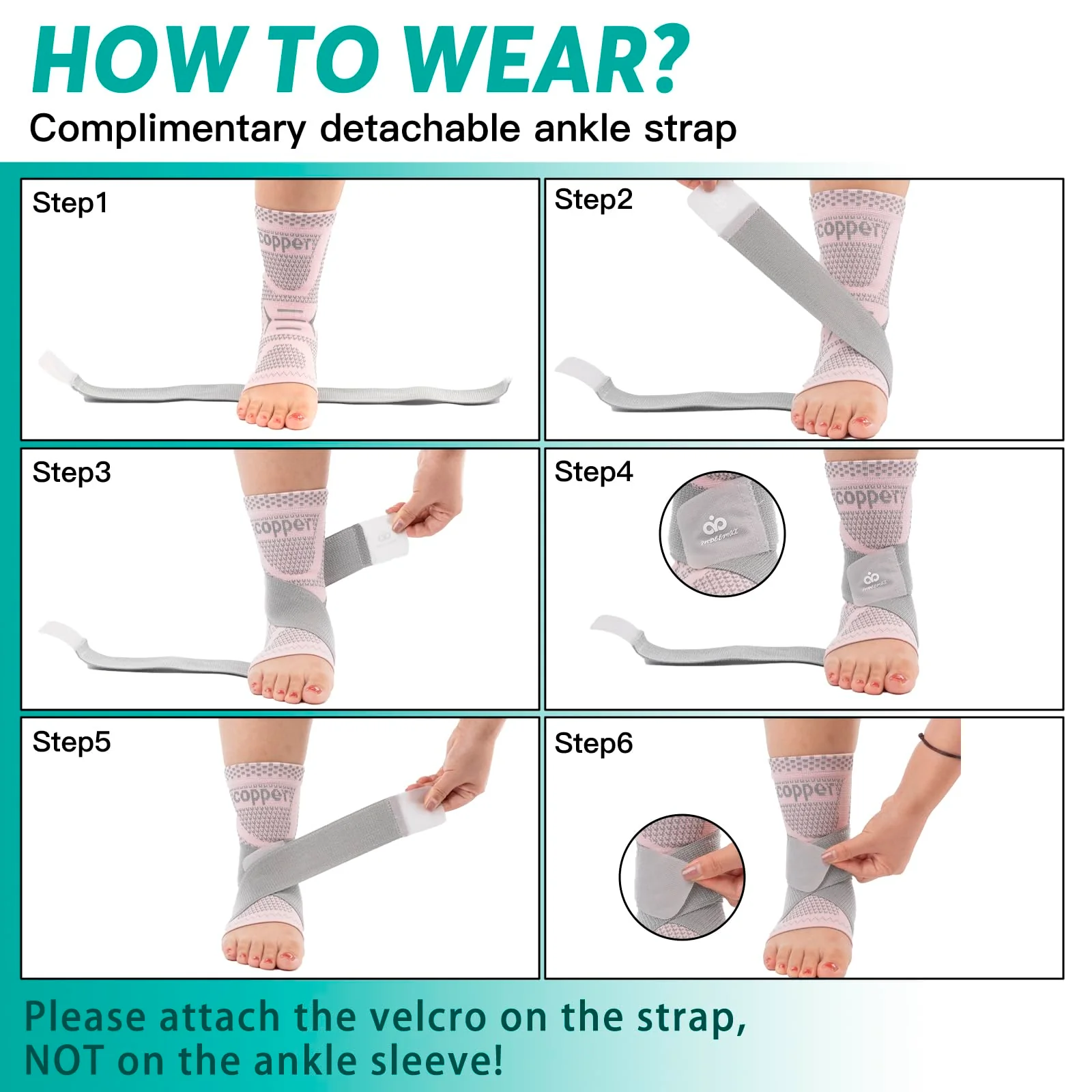 INDEEMAX Ankle Brace for Women & Men, Ankle Compression Sleeve Support Copper Infused Ankle Brace for Sprained Ankle, Plantar Fasciitis Sports, Achilles Tendonitis Pain Relief, Pink Silver, M - Image 2