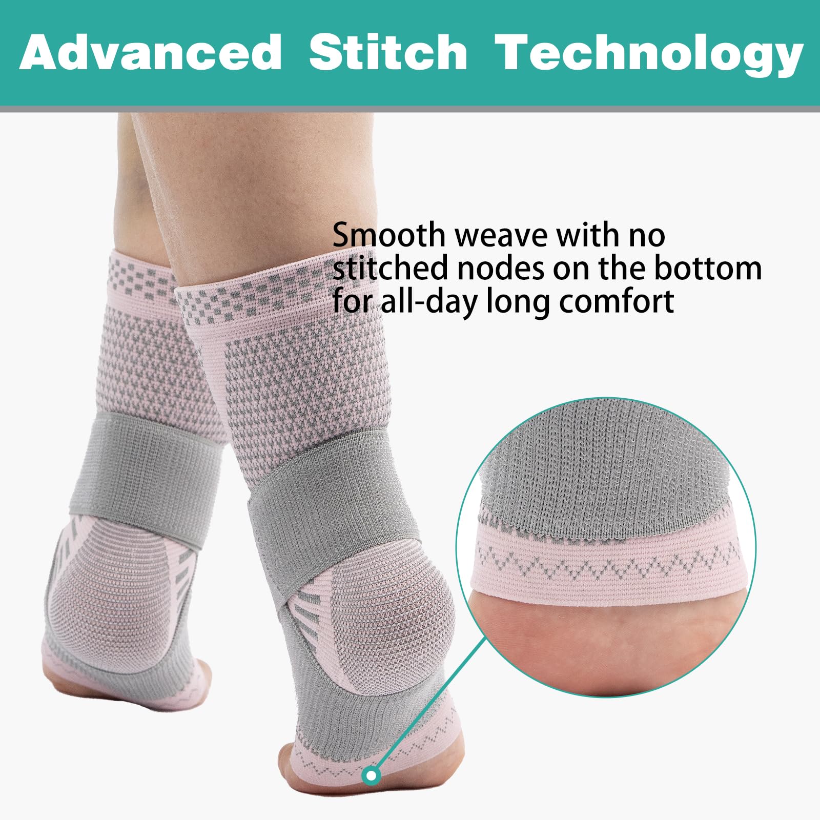 INDEEMAX Ankle Brace for Women & Men, Ankle Compression Sleeve Support Copper Infused Ankle Brace for Sprained Ankle, Plantar Fasciitis Sports, Achilles Tendonitis Pain Relief, Pink Silver, S - Image 4