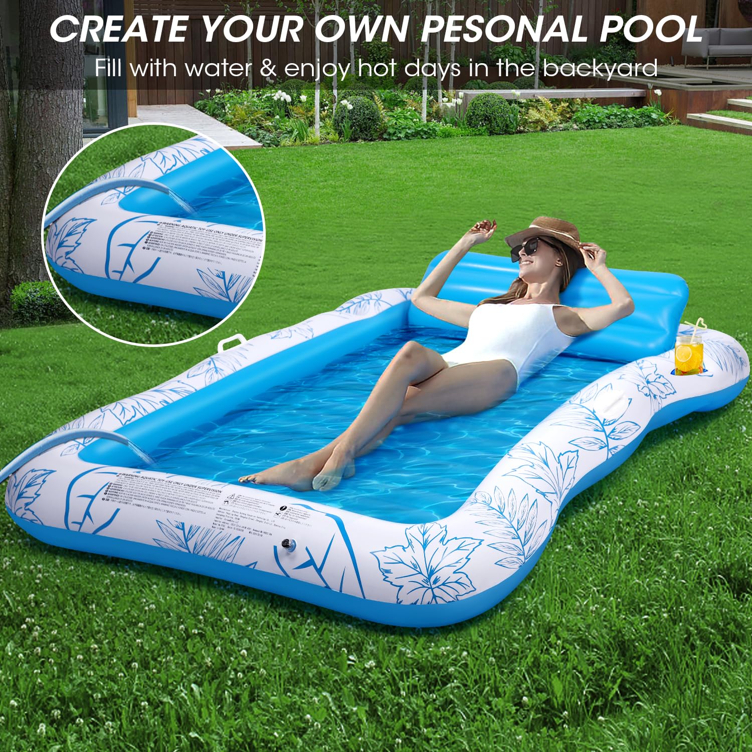 Inflatable Adult Pool Lounger Float - BAIAI Large Beach Sun Tanning Floaty Raft Sunbathing Water Lounge Floaties Tub with Drink Holder - Blow Up River & Lake Suntan Floating Swimming Mattress Mat(L) - Image 5