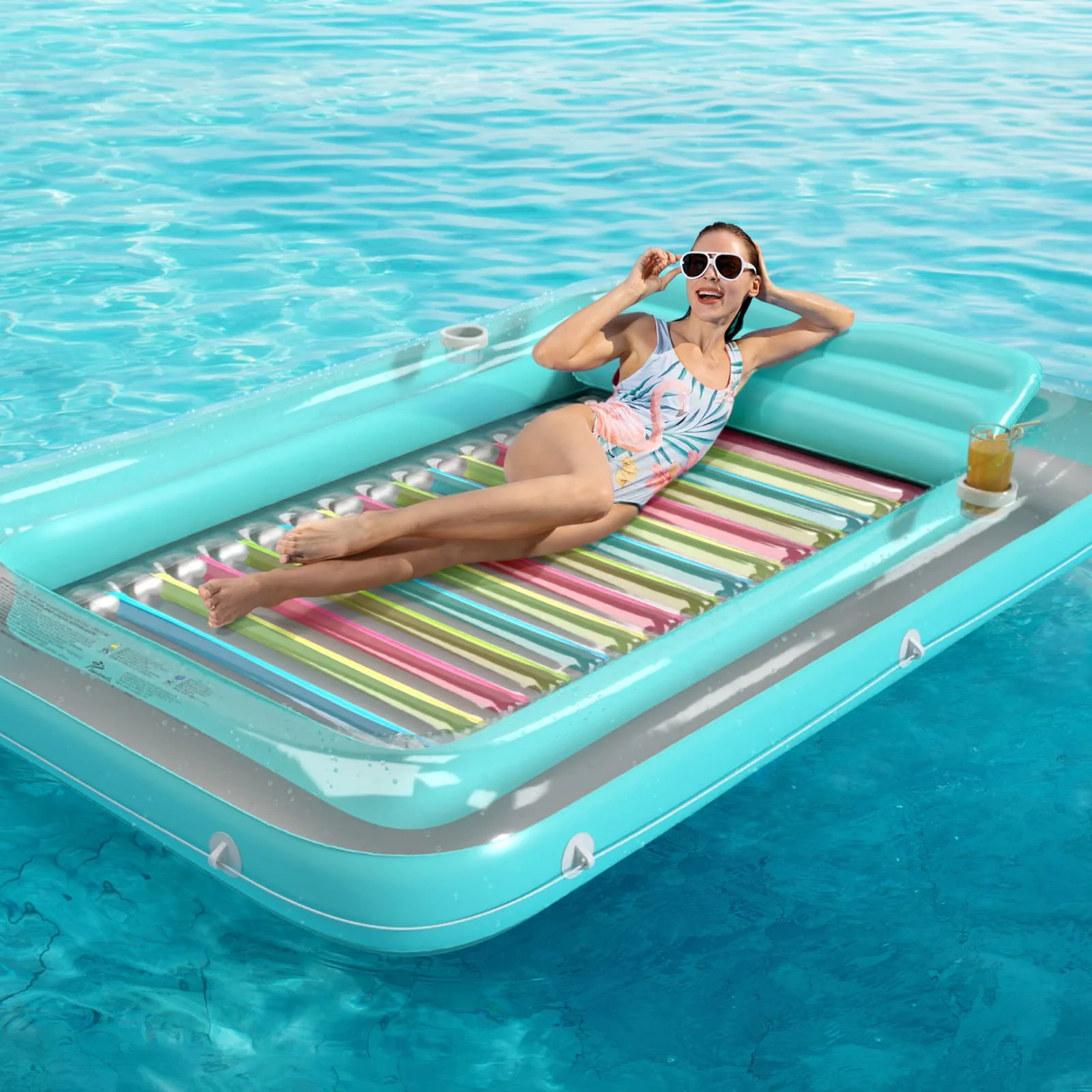 Inflatable Tanning Pool Lounger Float - Jasonwell 4 in 1 Sun Tan Tub Sunbathing Pool Lounge Raft Floatie Toys Water Filled Tanning Bed Mat Pad for Adult Blow Up Kiddie Pool Kids Ball Pit Pool (XL) - Image 2