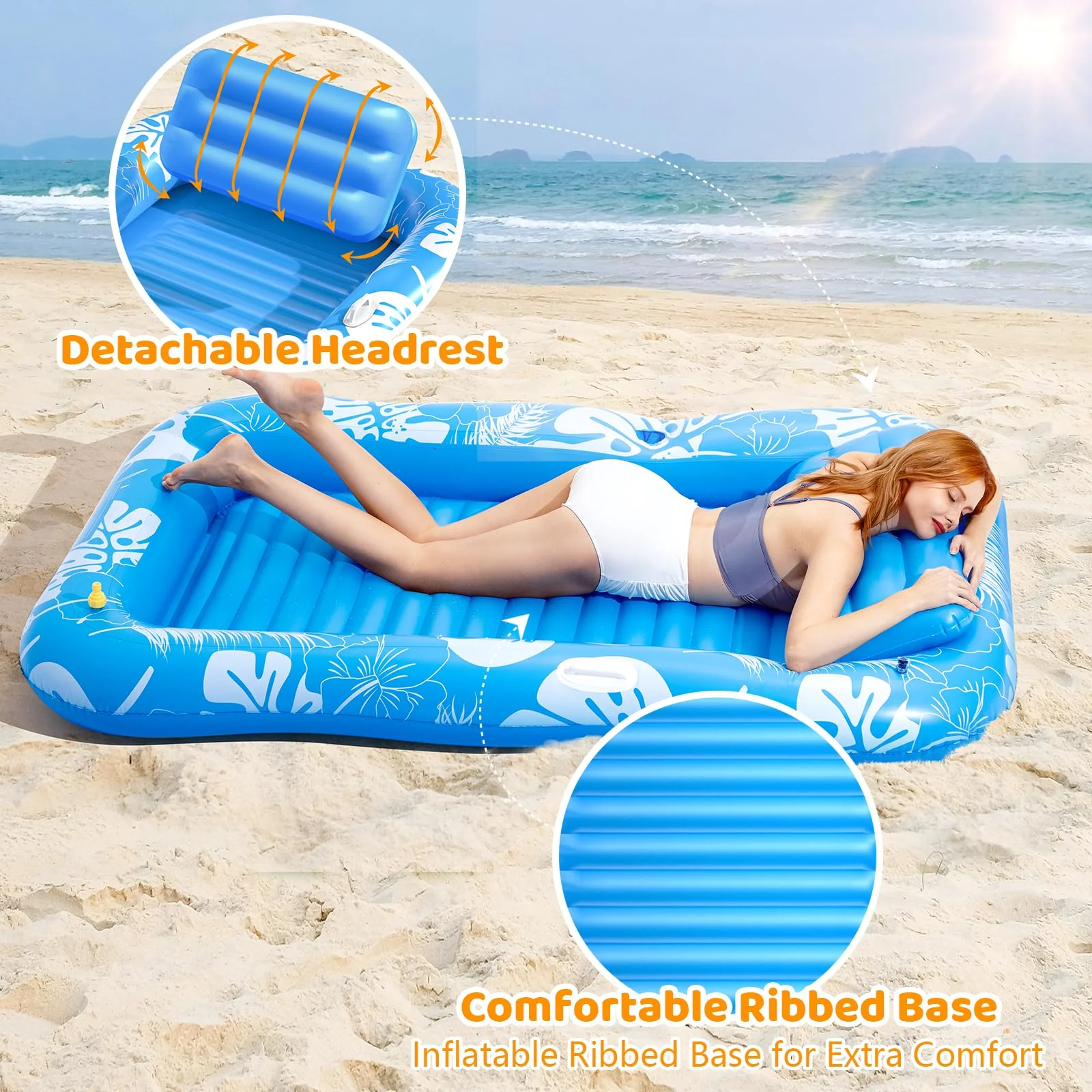 Inflatable Tanning Pool Lounger Float with Sprinkler, 77" x 48" Pool Floats Adult with Pillow, 6 in 1 Suntan Tub Raft Floatie with Drink Holder Sunbathing Water Lounge - Image 5