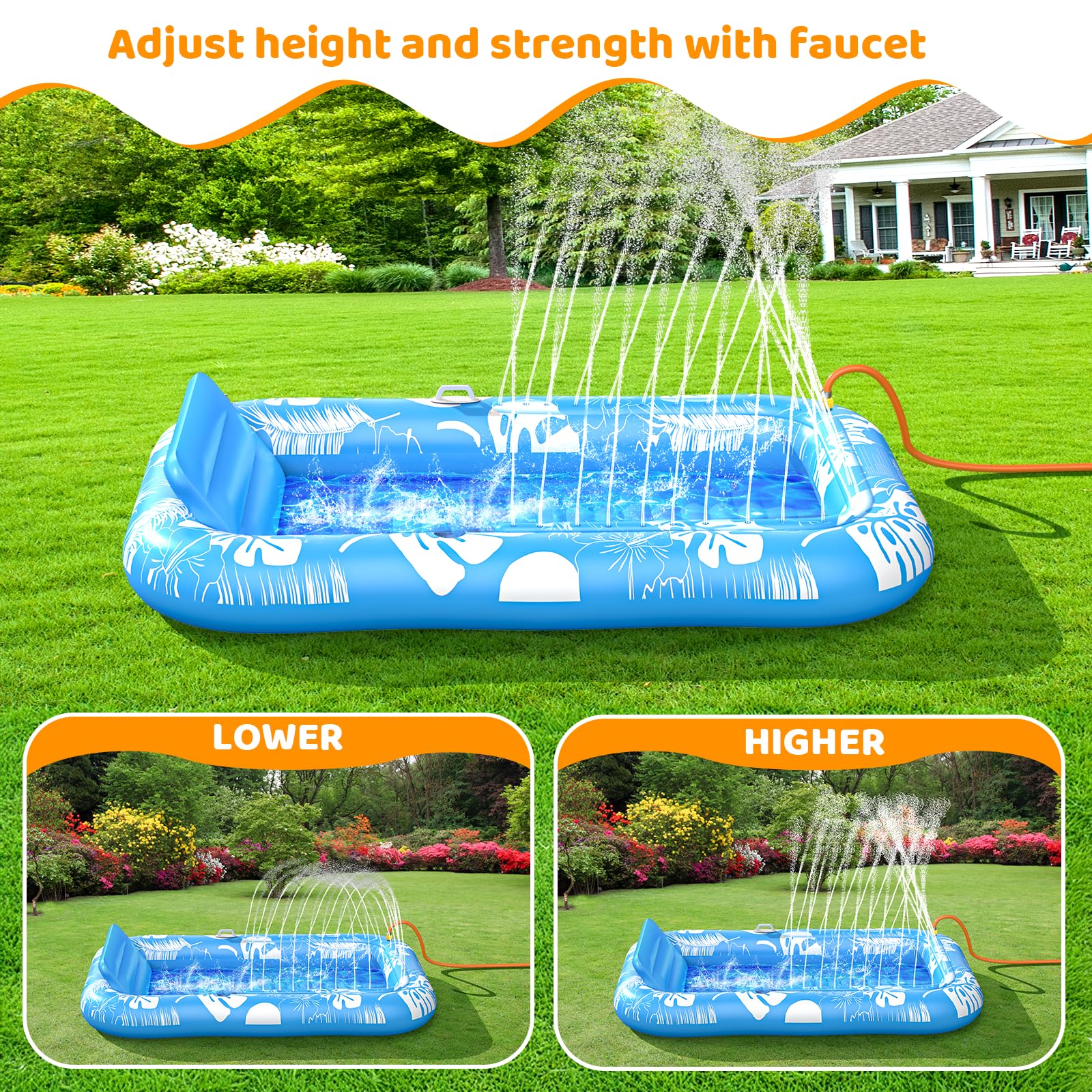 Inflatable Tanning Pool Lounger Float with Sprinkler, 77" x 48" Pool Floats Adult with Pillow, 6 in 1 Suntan Tub Raft Floatie with Drink Holder Sunbathing Water Lounge - Image 8