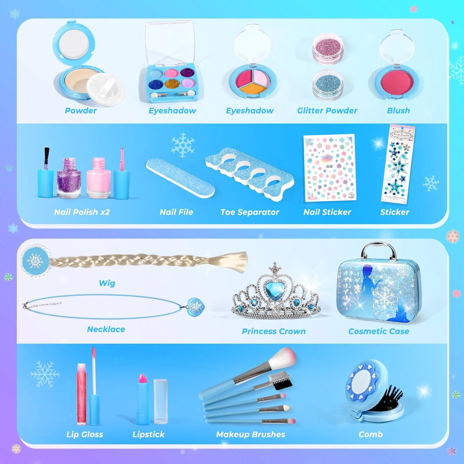 INNOCHEER Kids Makeup Kit for Girl Toys, Frozen Makeup Set for Girls, Real Washable Makeup Kit for Girls, Birthday Christmas Princess Gifts for Girls Kids Toddlers Age 3 4 5 6 7 8 9 10 11 12 Year Old - Image 7