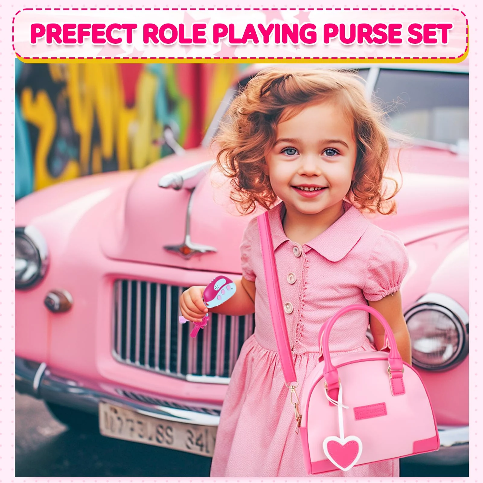 INNOCHEER Little Girls Purse, Kids Toy Purse with Pretend Makeup, Play Purse for Little Girls, Pretend Play Toddler Purse, Birthday Christmas Princess Gifts Toys for Girls 3 4 5 6 7 8 Year Old - Image 3