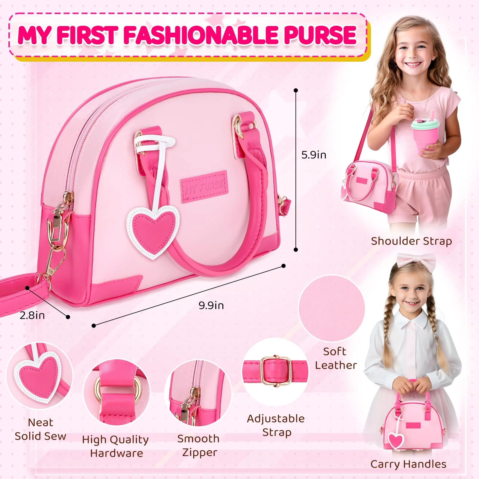 INNOCHEER Little Girls Purse, Kids Toy Purse with Pretend Makeup, Play Purse for Little Girls, Pretend Play Toddler Purse, Birthday Christmas Princess Gifts Toys for Girls 3 4 5 6 7 8 Year Old - Image 8