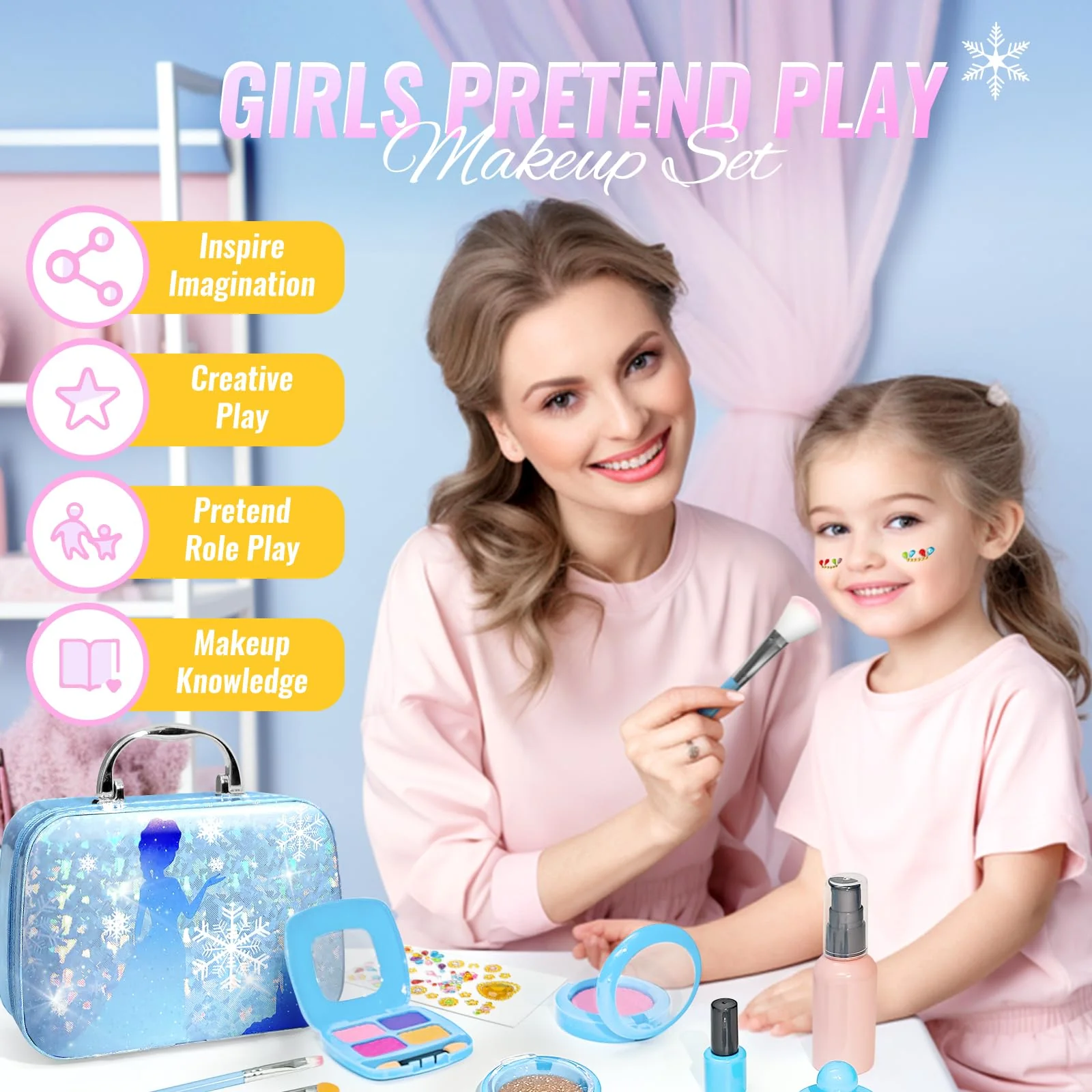 INNOCHEER Pretend Makeup for Toddlers, Fake Play Makeup for Little Girls, Frozen Toy Makeup Set for Girls, Birthday Christmas Princess Gifts Toddler Girl Toys Age 3 4 5 6 7 8 (Not Real Makeup) - Image 3