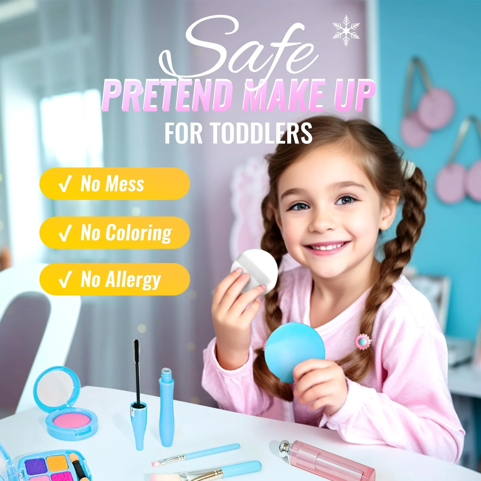 INNOCHEER Pretend Makeup for Toddlers, Fake Play Makeup for Little Girls, Frozen Toy Makeup Set for Girls, Birthday Christmas Princess Gifts Toddler Girl Toys Age 3 4 5 6 7 8 (Not Real Makeup) - Image 4