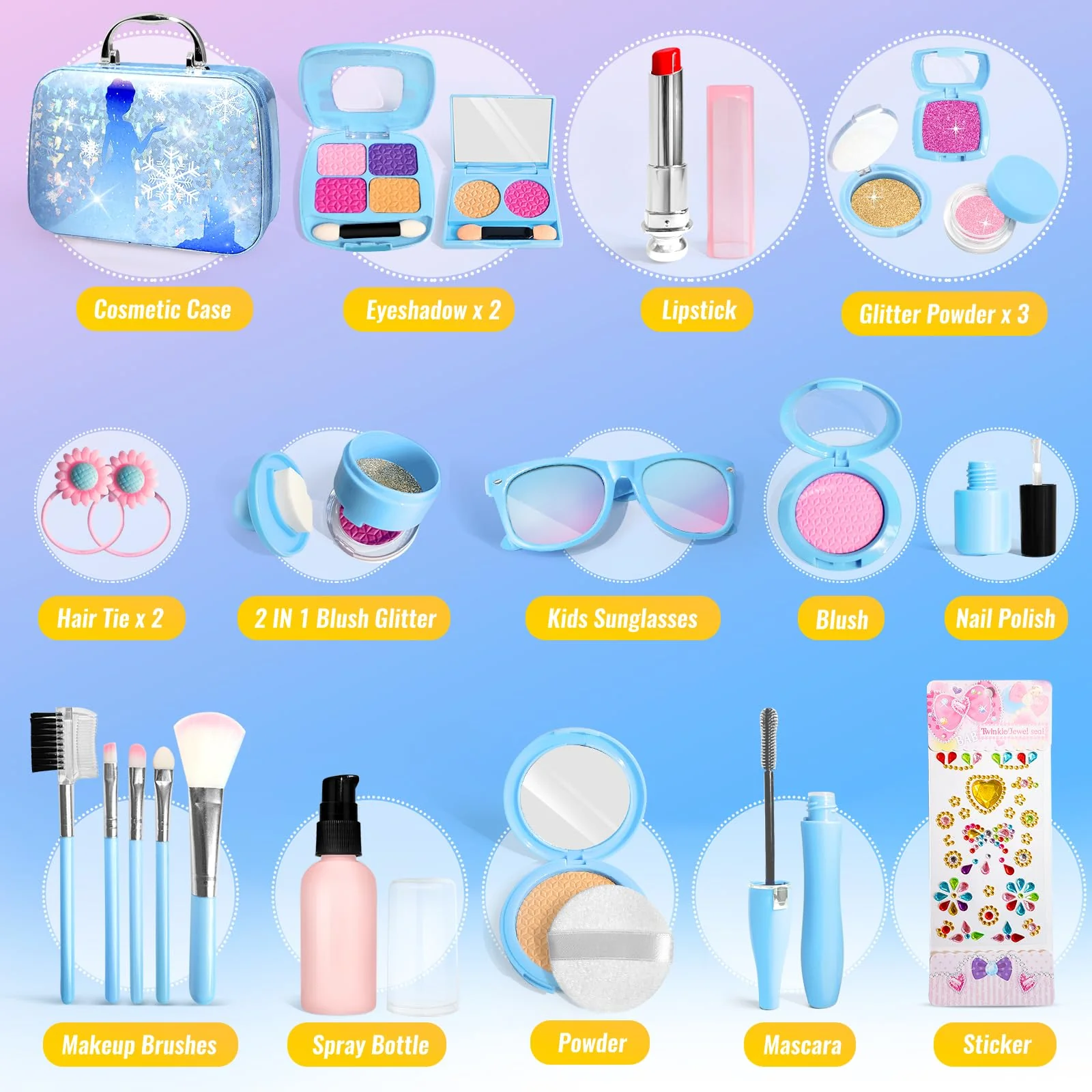 INNOCHEER Pretend Makeup for Toddlers, Fake Play Makeup for Little Girls, Frozen Toy Makeup Set for Girls, Birthday Christmas Princess Gifts Toddler Girl Toys Age 3 4 5 6 7 8 (Not Real Makeup) - Image 5