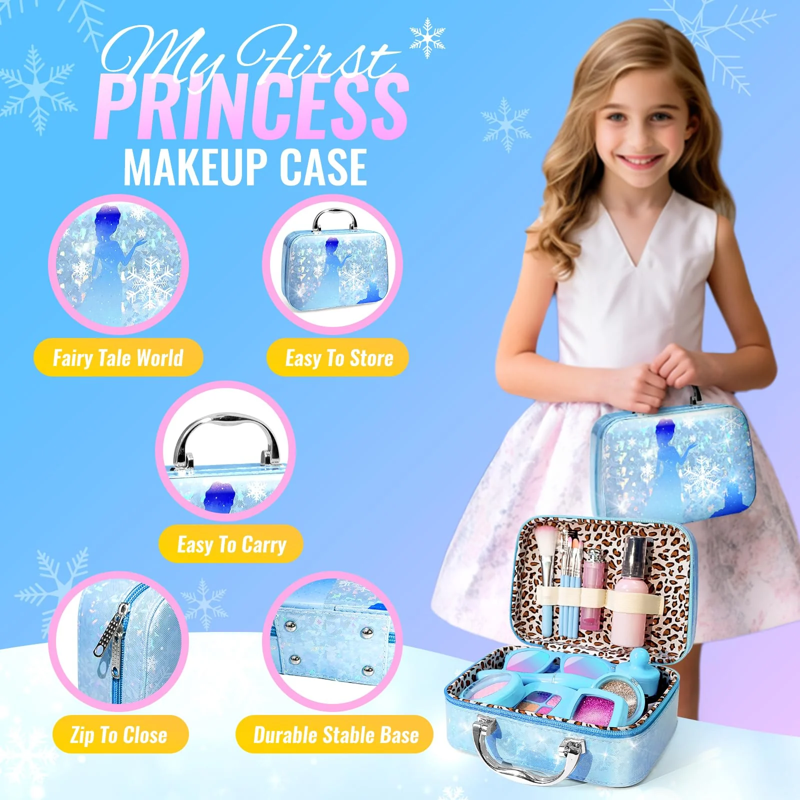 INNOCHEER Pretend Makeup for Toddlers, Fake Play Makeup for Little Girls, Frozen Toy Makeup Set for Girls, Birthday Christmas Princess Gifts Toddler Girl Toys Age 3 4 5 6 7 8 (Not Real Makeup) - Image 6