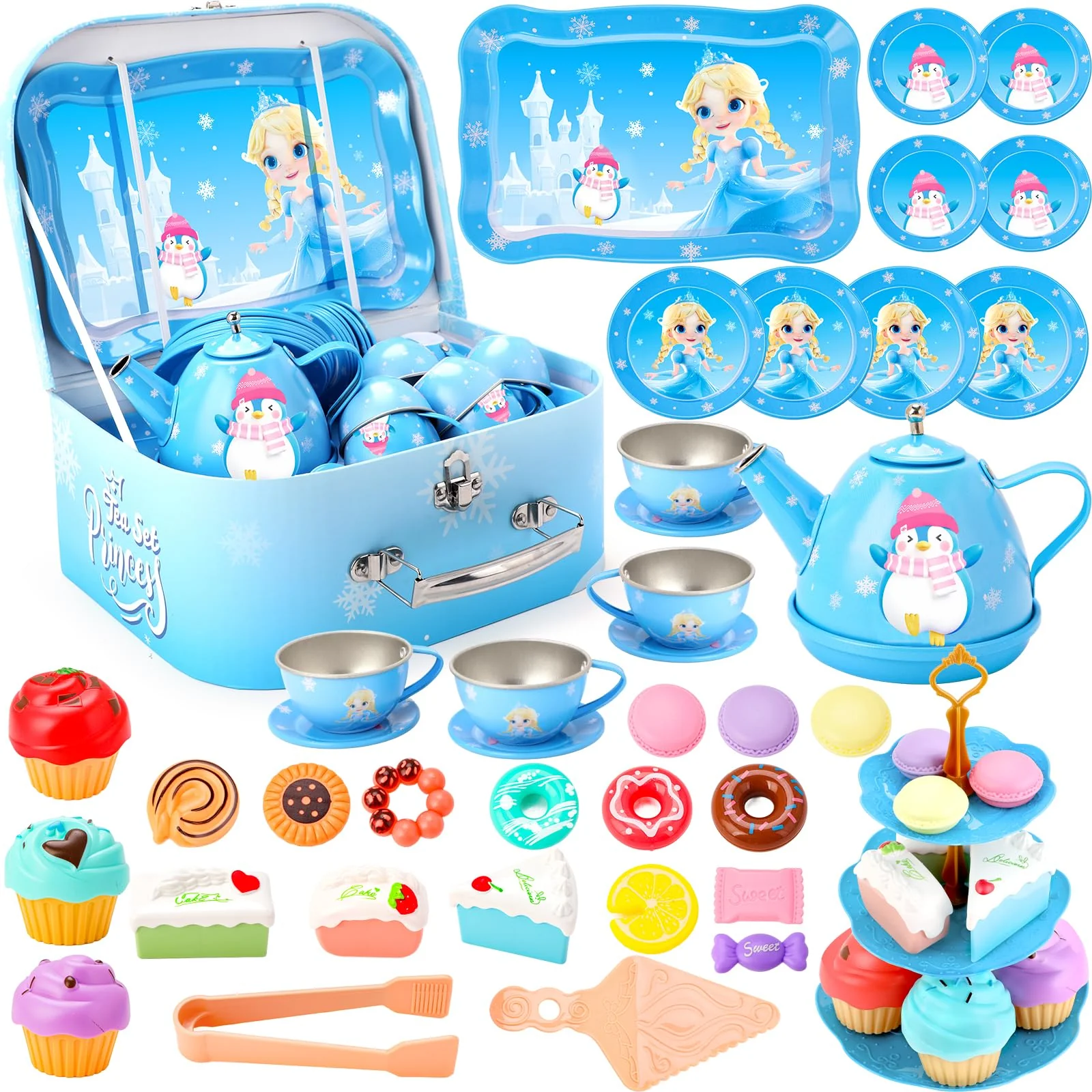 INNOCHEER Tea Party Set for Little Girls Toys, Toys for Kids, Tea Sets for Toddlers 3-5, Pretend Play Kitchen Toy, Birthday Christmas Princess Gifts Toys for 3 4 5 6 7 + Year Old Girls - Image 2