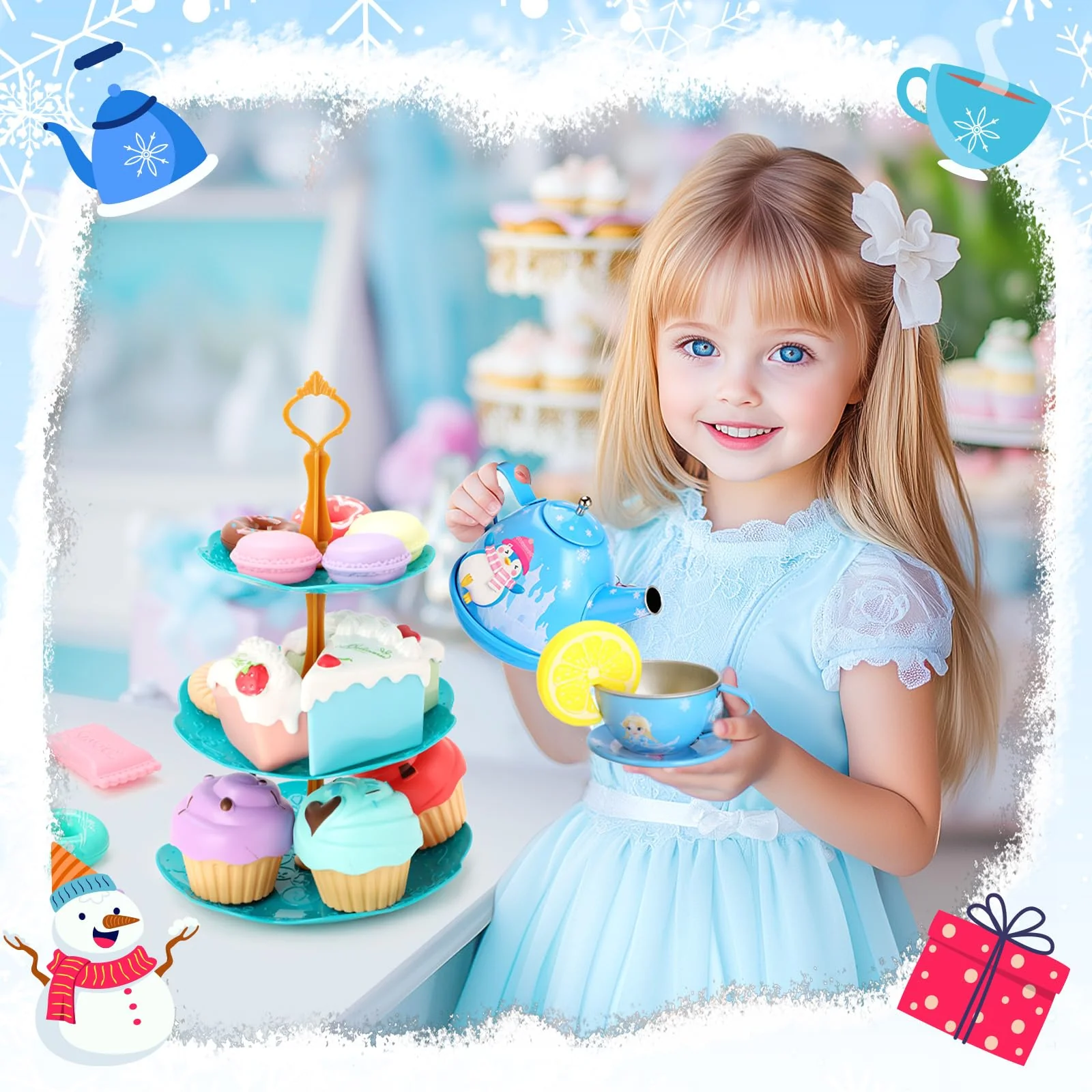 INNOCHEER Tea Party Set for Little Girls Toys, Toys for Kids, Tea Sets for Toddlers 3-5, Pretend Play Kitchen Toy, Birthday Christmas Princess Gifts Toys for 3 4 5 6 7 + Year Old Girls - Image 3