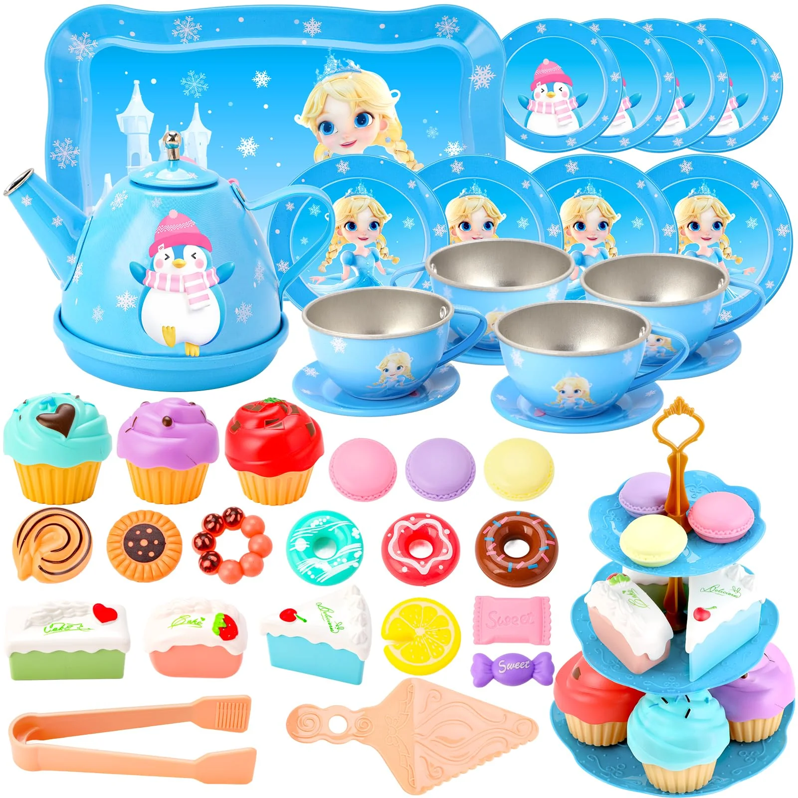 INNOCHEER Tea Party Set for Little Girls Toys, Toys for Kids, Tea Sets for Toddlers 3-5, Pretend Play Kitchen Toy, Birthday Christmas Princess Gifts Toys for 3 4 5 6 7 + Year Old Girls - Image 5