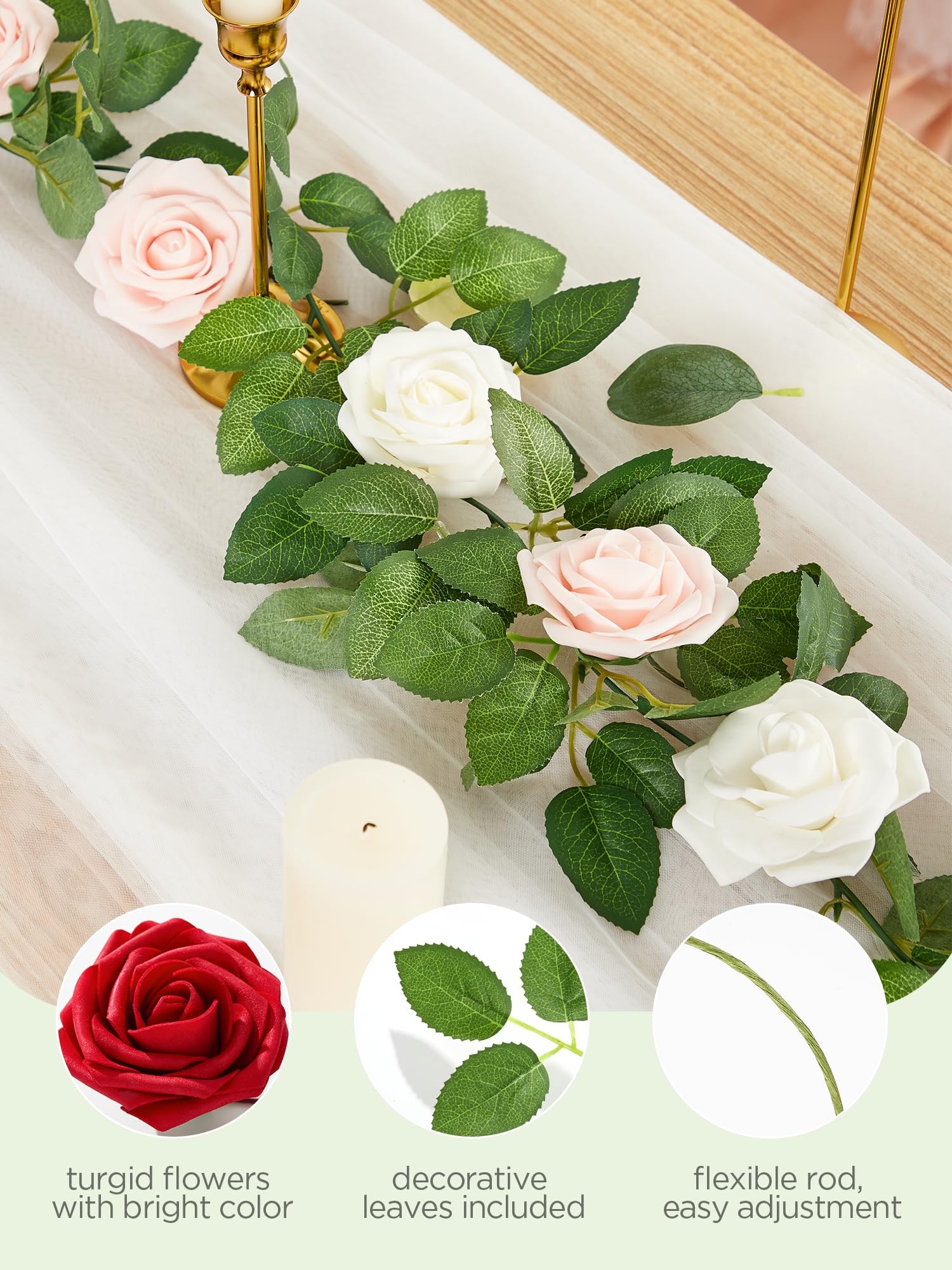 InnoGear Artificial Flowers, 50 Pcs Ivory White Foam Fake Roses Bulk with Stems for Decoration DIY Wedding Bouquets Centerpieces Bridal Shower Party Christmas Tree - Image 7