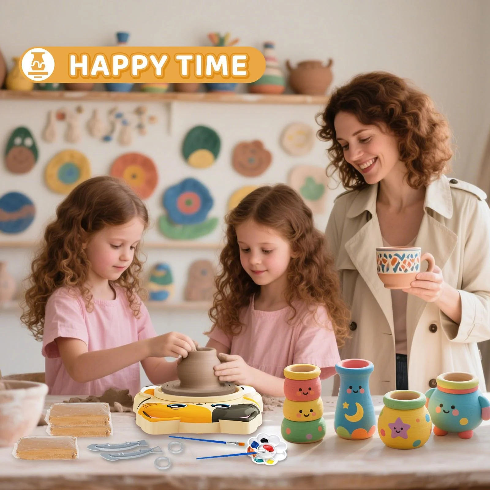Insnug Pottery Wheel for Kids - Pottery Arts and Crafts for Kids Ages 8-12 with 3 Pack Painting Kit Air Dry Clay Art Supplies Toys for Girls Boy Christmas Birthday Gift for 6+ - Image 3