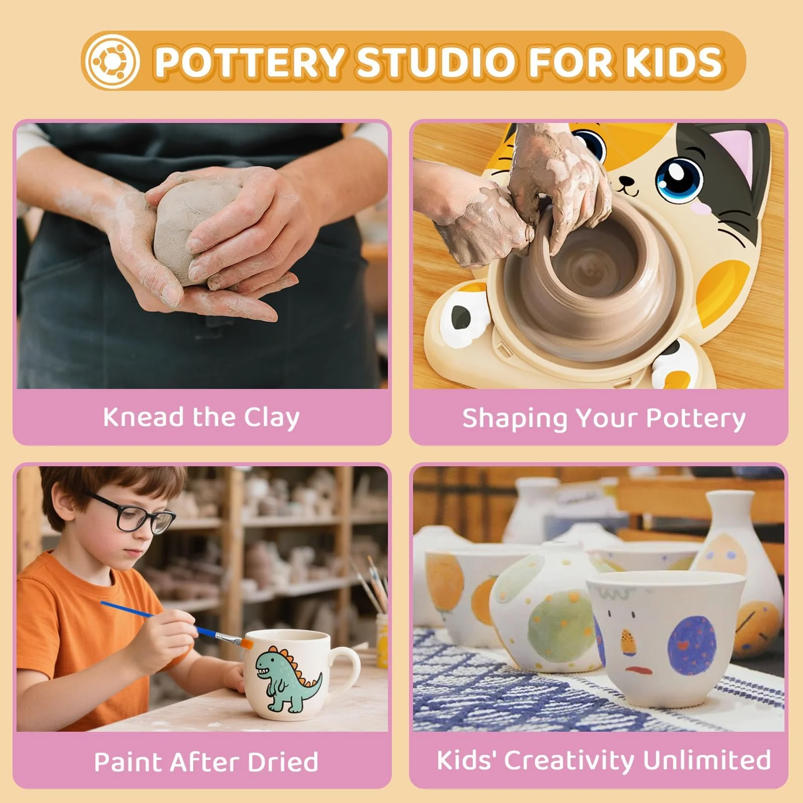 Insnug Pottery Wheel for Kids - Pottery Arts and Crafts for Kids Ages 8-12 with 3 Pack Painting Kit Air Dry Clay Art Supplies Toys for Girls Boy Christmas Birthday Gift for 6+ - Image 4