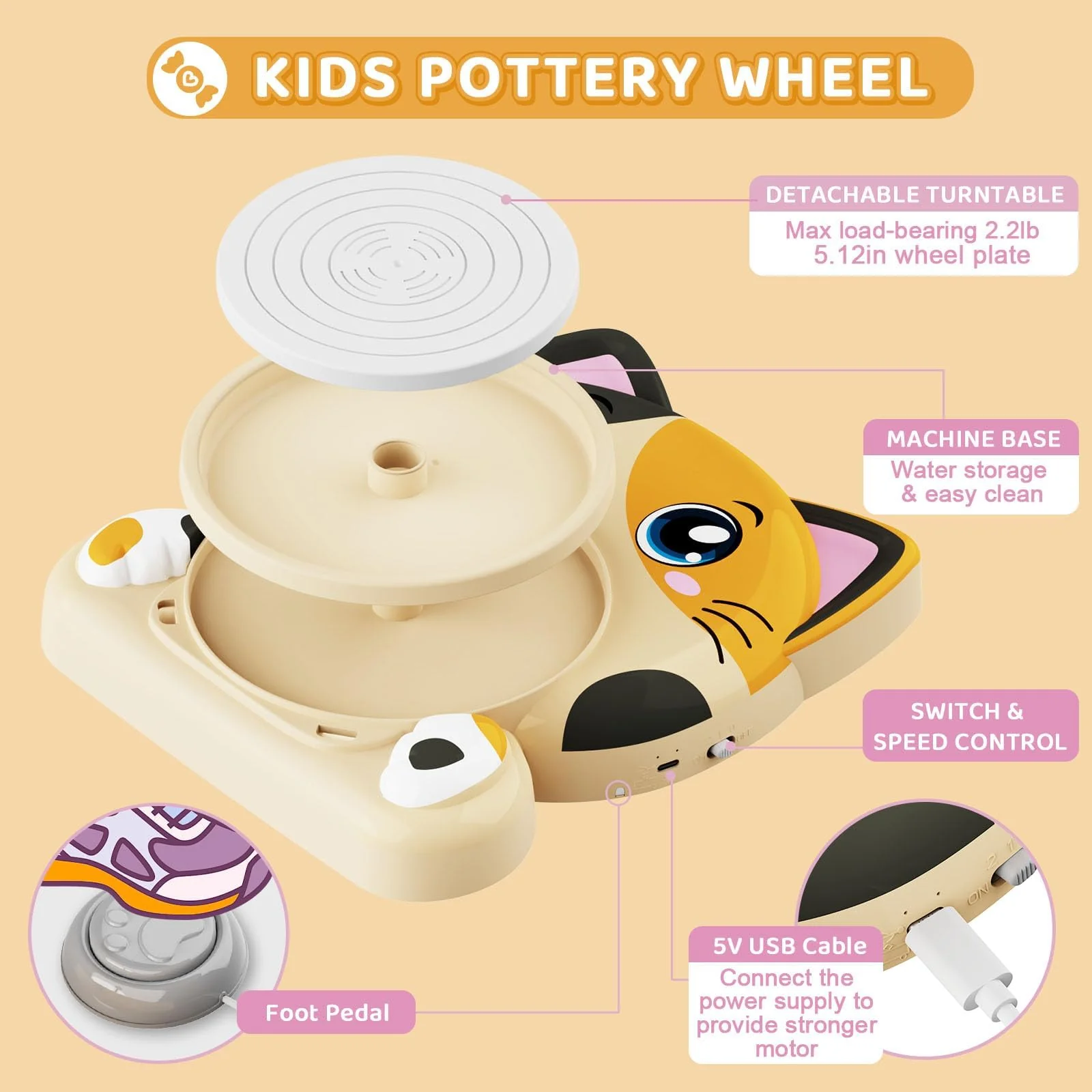 Insnug Pottery Wheel for Kids - Pottery Arts and Crafts for Kids Ages 8-12 with 3 Pack Painting Kit Air Dry Clay Art Supplies Toys for Girls Boy Christmas Birthday Gift for 6+ - Image 5