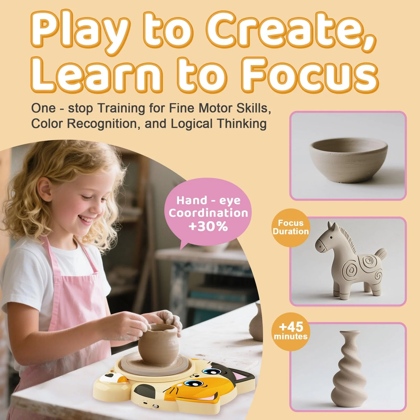 Insnug Pottery Wheel for Kids - Pottery Arts and Crafts for Kids Ages 8-12 with 3 Pack Painting Kit Air Dry Clay Art Supplies Toys for Girls Boy Christmas Birthday Gift for 6+ - Image 6