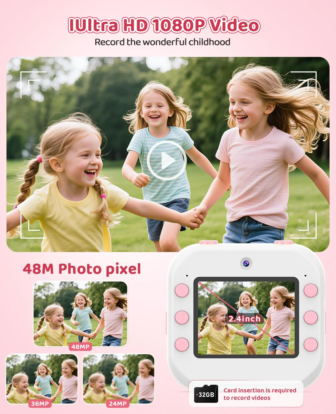 Instant Print Camera for Kids, DITUPAN Kids Camera with Front & Rear Camera for Selfie, Prints 1080P Videos, Christmas Birthday Portable Toys Gifts for Boys Girls Ages 3-12 (Pink) - Image 4
