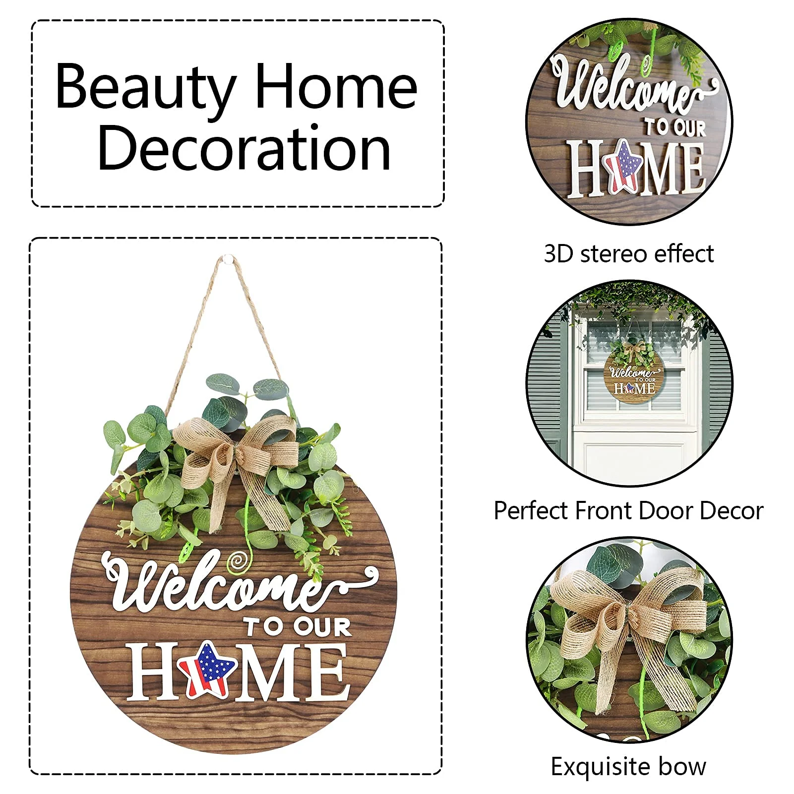 Interchangeable Seasonal Welcome Sign Front Door Decoration, Rustic Round Wood Wreaths Wall Hanging Outdoor, Farmhouse, Porch, for Spring Summer Fall All Seasons Holiday Halloween Christmas. - Image 7