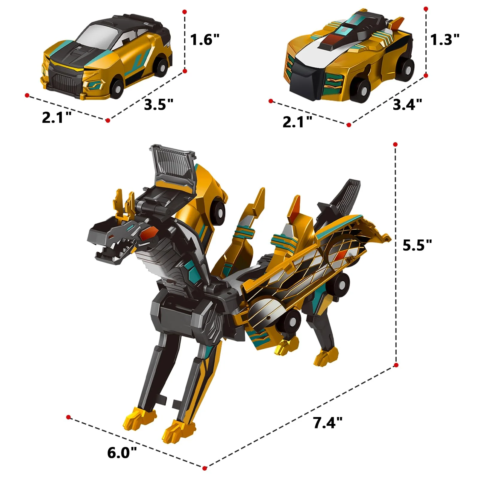 Intoypad Collision Transforming Dinosaur Car Toy, 2 Magnetic Cars Transform into Dinosaur Toys for Kids Toddler Fun Deformation Robot Dino Car Christmas Birthday Gift Toys for Boys Girl(Golden Dragon) - Image 7
