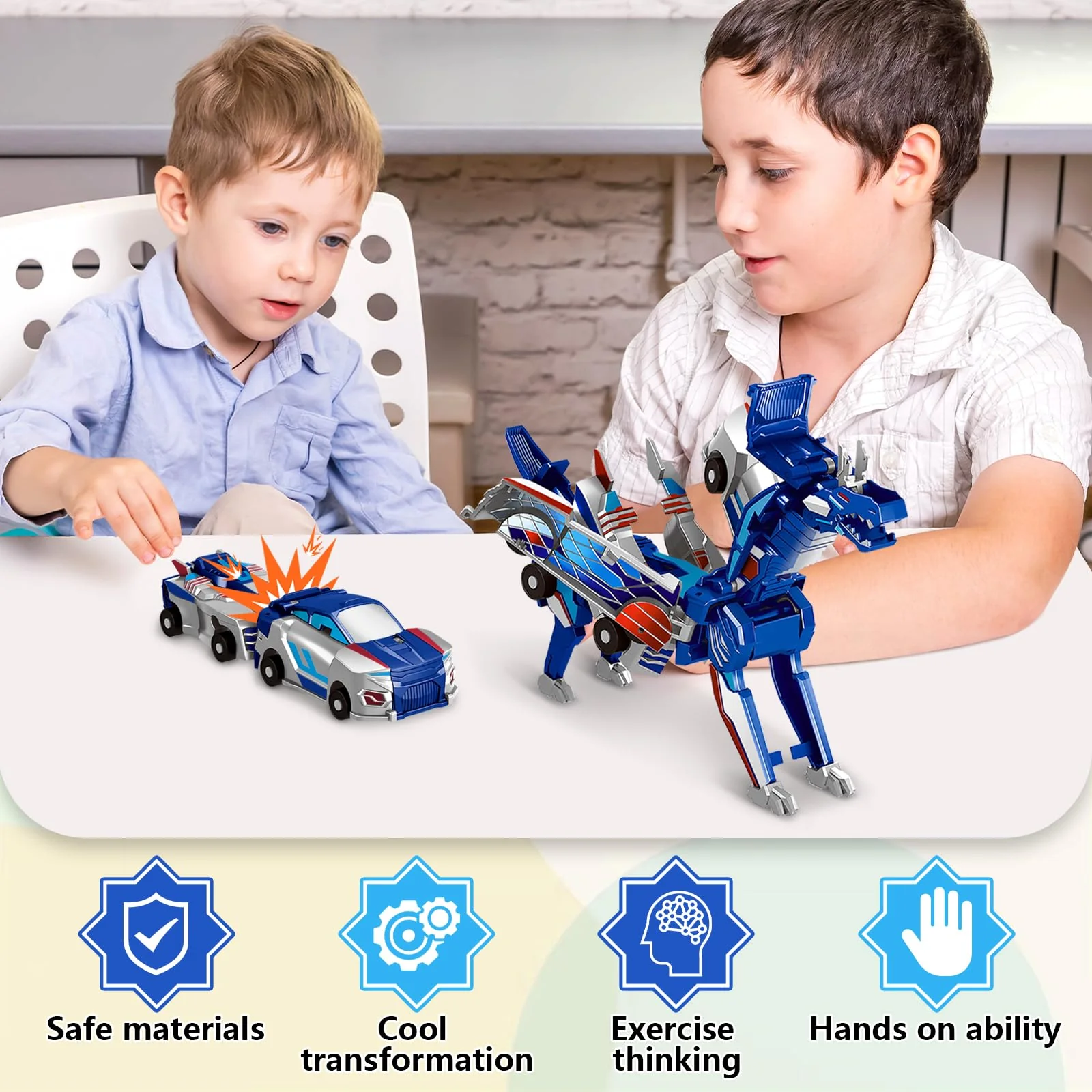 Intoypad Collision Transforming Dinosaur Car Toy, 2 Magnetic Cars Transform into Dinosaur Toys for Kids Toddler Fun Deformation Robot Dino Car Christmas Birthday Gift Toys for Boys Girls(Blue Dragon) - Image 5