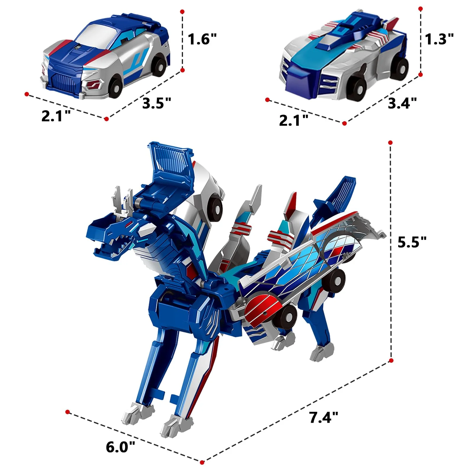 Intoypad Collision Transforming Dinosaur Car Toy, 2 Magnetic Cars Transform into Dinosaur Toys for Kids Toddler Fun Deformation Robot Dino Car Christmas Birthday Gift Toys for Boys Girls(Blue Dragon) - Image 7