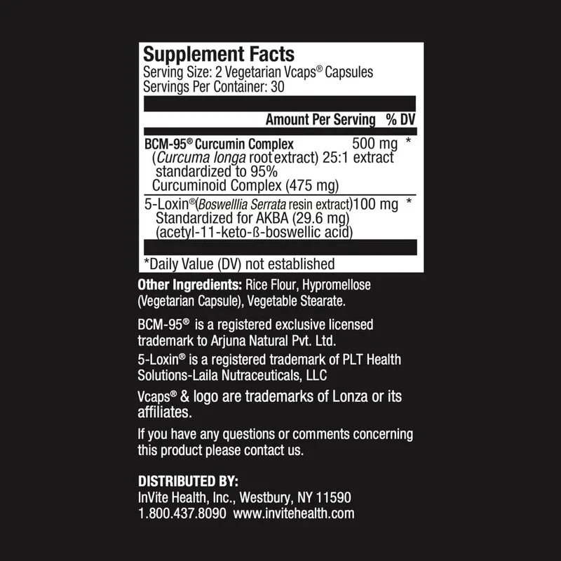 Invite Health Bio-Curcumin and 5-Loxin - Supports Joint, Brain and Intestinal Health - Highly Absorbable Combination of Curcumin and Boswellia Serrata - 60 Vegetarian Capsules (2-Pack) - Image 2