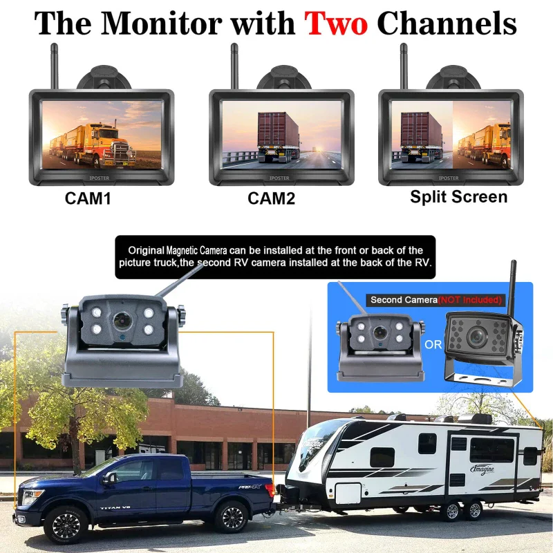 iPoster Wireless Reversing Camera Battery Powered Magnetic Base 5" Monitor Split Screen - Image 5